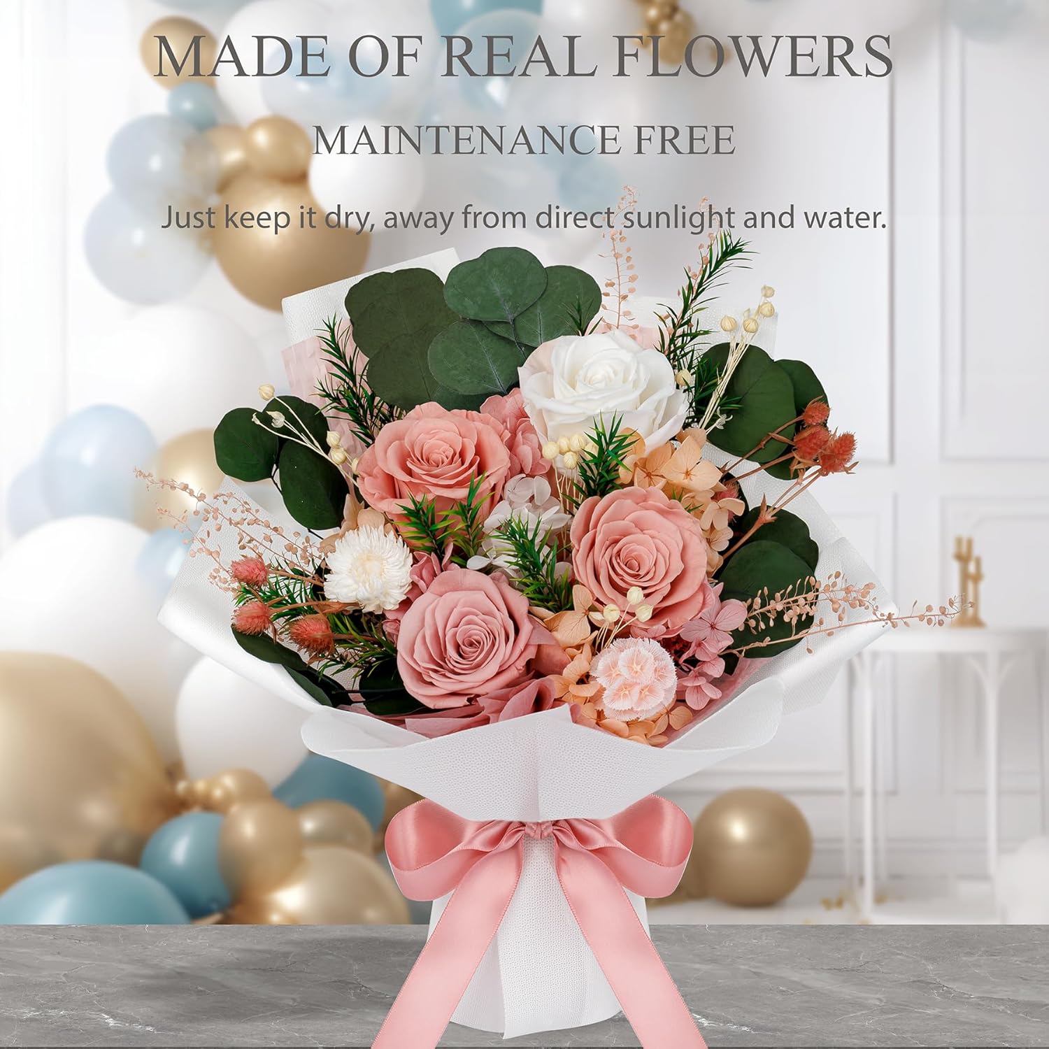 Perfectione Roses 4 Roses Mixed Bouquet for Mother's Day, Flowers for Delivery, Preserved Flowers Birthday Gift for Women Mom Wife Grandma Her, Dusty Rose - Image 5
