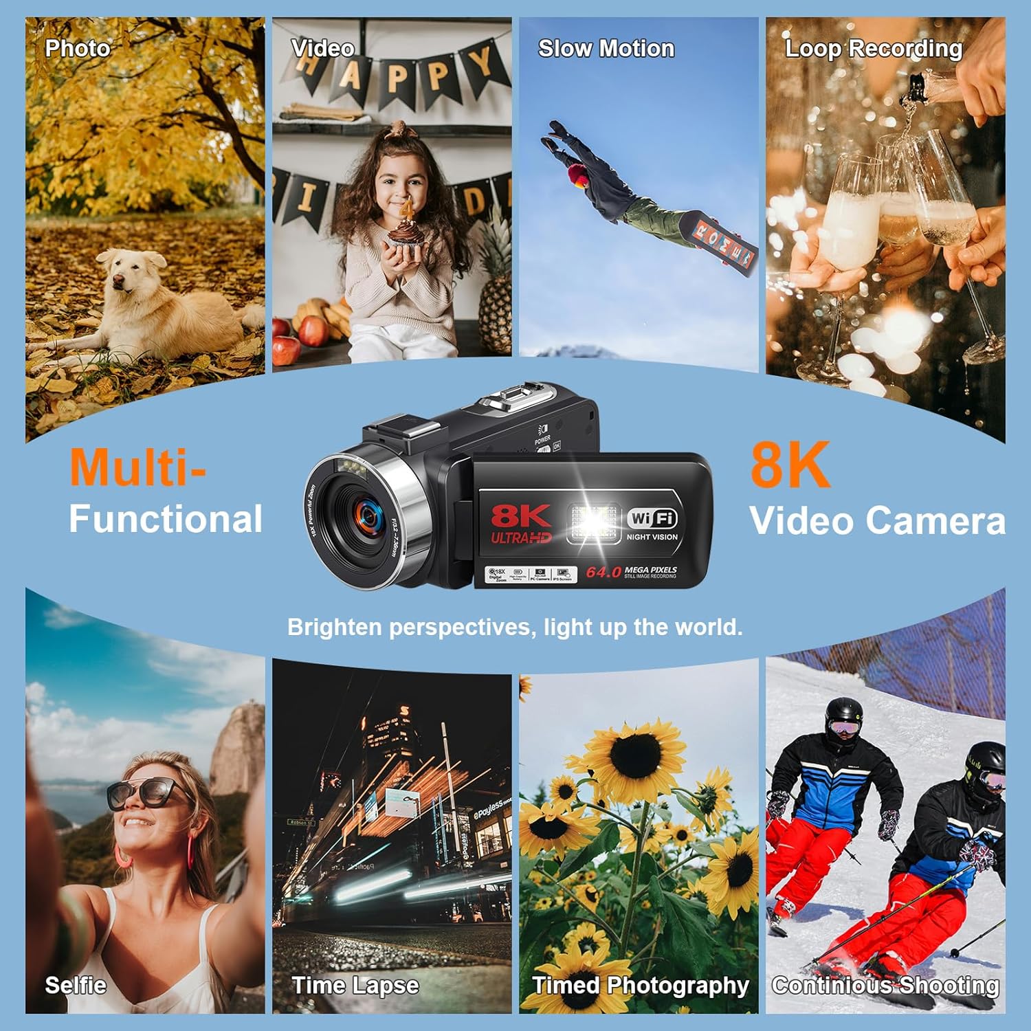 8K 64MP Video Camera Camcorder IR Night Vision Vlogging Camera 18X Zoom WiFi Digital Camera for YouTube 3.0'' Touch Screen Camcorder with 64GB SD Card, 2 Batteries, Remote Control, Mic and Stabilizer - Image 4