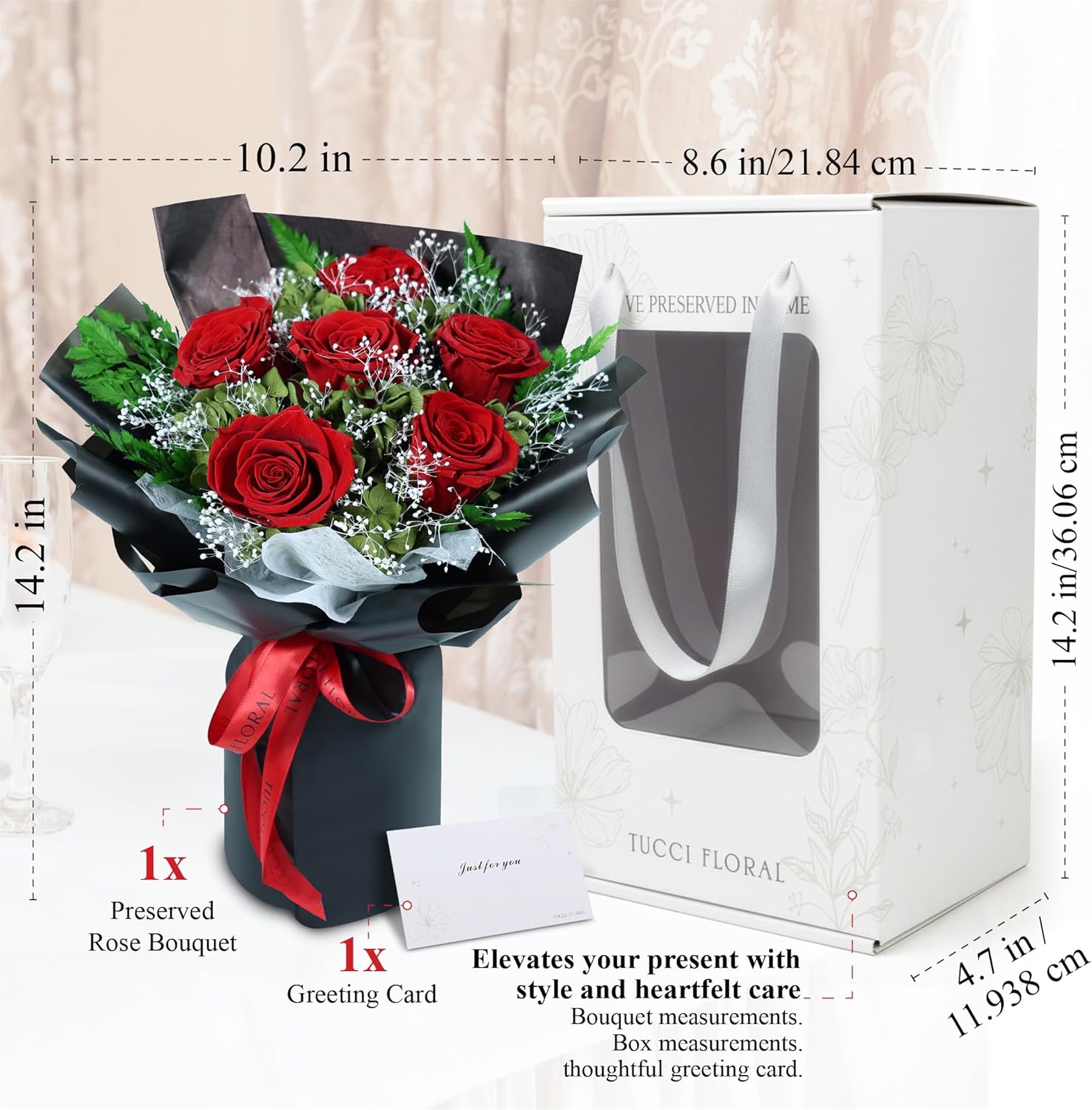 TUCCI FLORAL-Preserved Real Red Roses Bouquet, Forever Flowers with Baby’s Breath, Long Lasting Luxury Gift for Birthday, Anniversary, Mother’s Day Girlfriend Wife Grandma Her Women, Delivery Tomorrow - Image 7