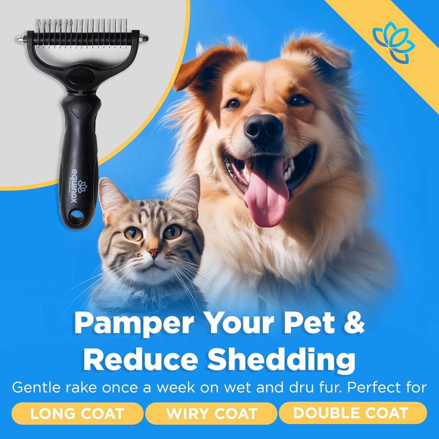 Equinox Dog Grooming Scissors & Deshedder - 7 in 1 Pet Grooming Scissors Set with undercoat brush - Curved Dog Scissors with safety tips - Includes Thinning & Rounded Shears - For dogs & cats - Image 5