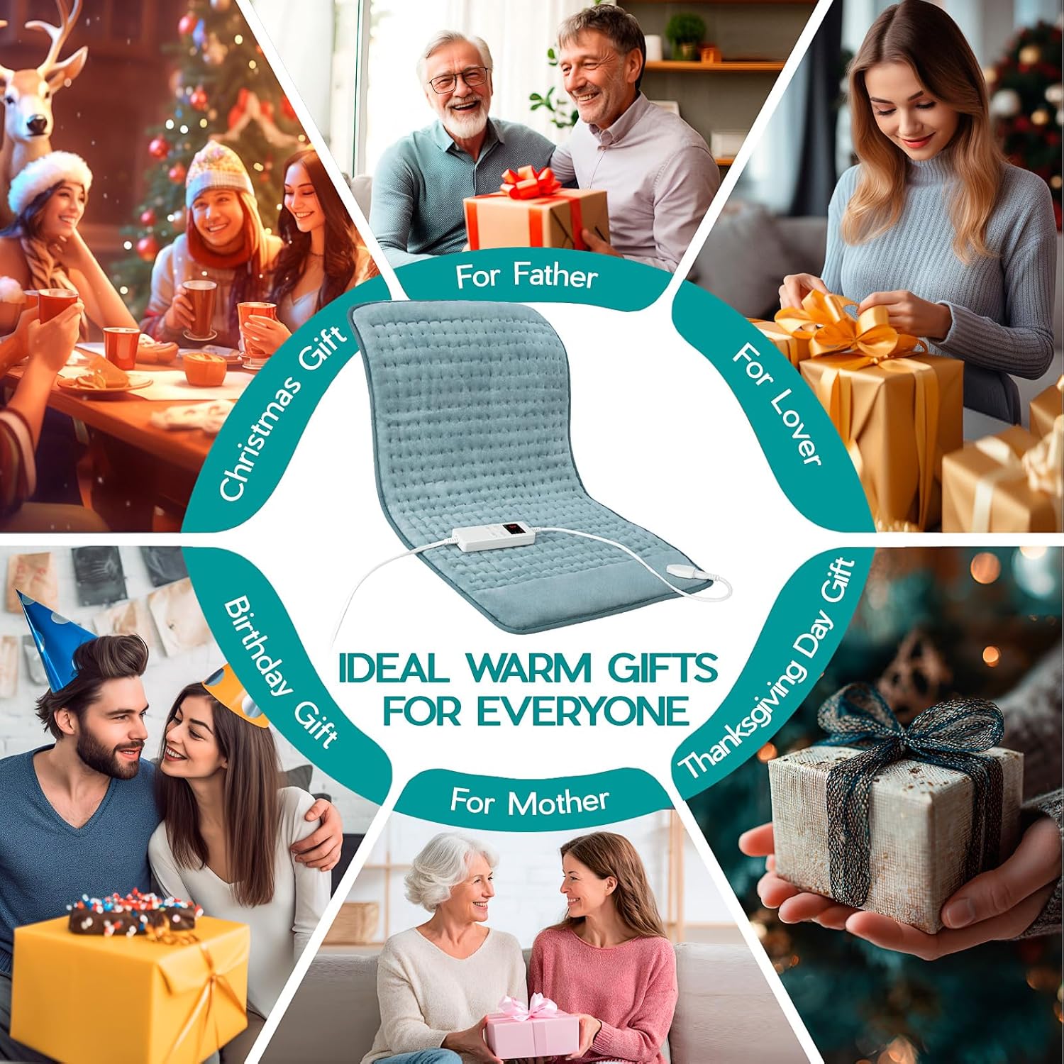 Heating Pad for Period Cramps, Heating Pad for Back/Neck/Shoulder Muscle Pain, 6 Heating&4 Timer Setting, Auto Shut Off, Dry/Moist Heat & Machine Washable, Gray Birthday Christmas Gifts for Women Mom - Image 8