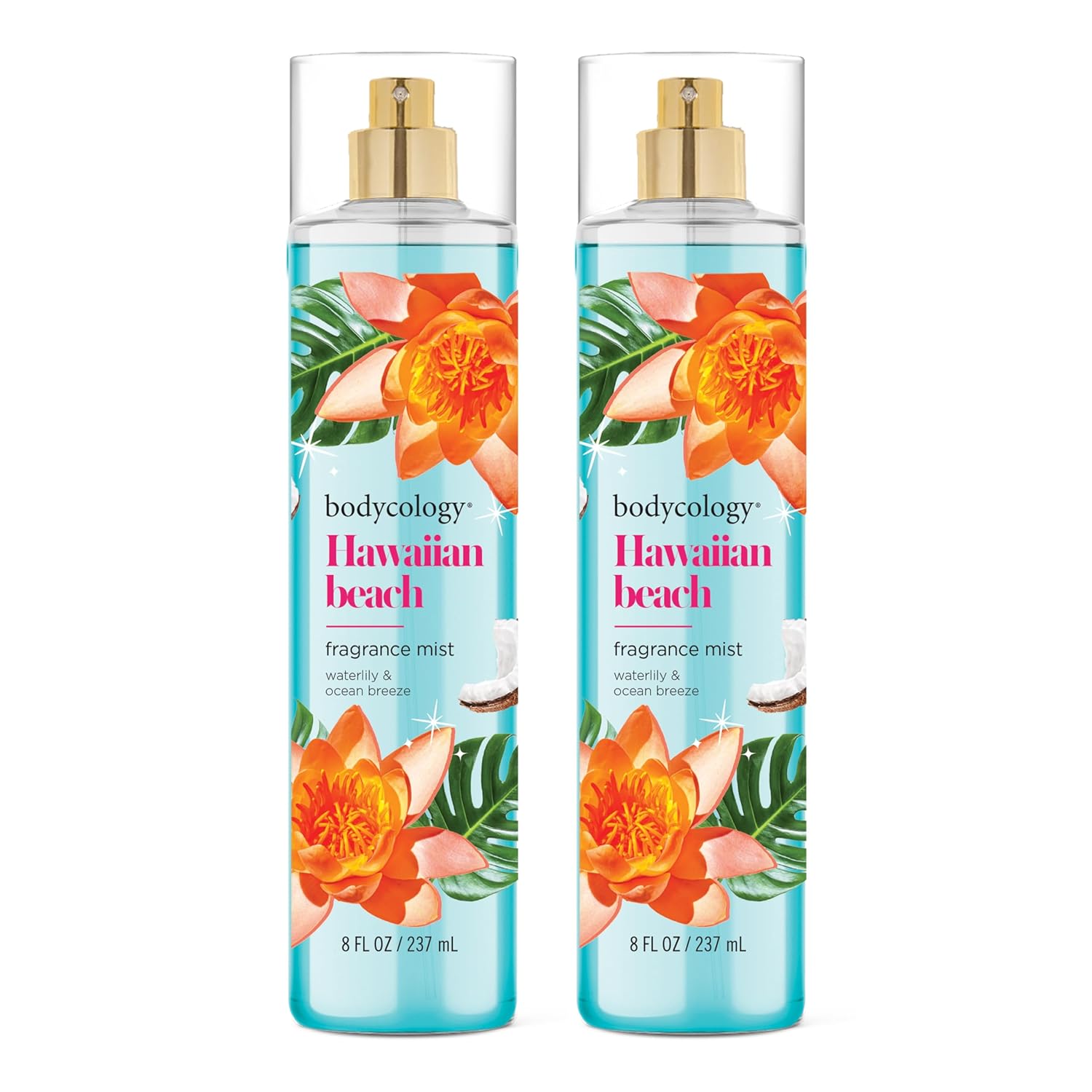 Bodycology Long-Lasting Fragrance Body Mist, Hawaiian Beach, 8 fl oz (Pack of 2)