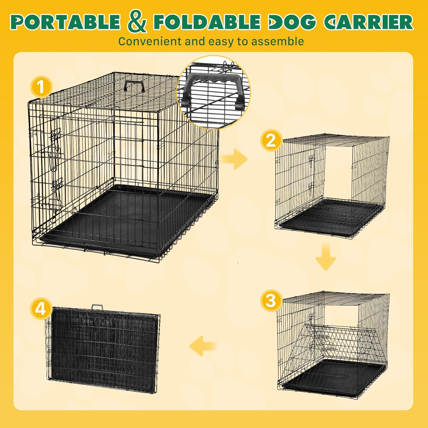 Dog Crate - Medium 36 Inch Double Door Portable Dog Cage, Metal Wire Pet Kennel with Secure Lock, Leak-Proof Pan Tray, Foldable Design for Dogs Pets Indoor Training and Outdoor Trave - Image 8