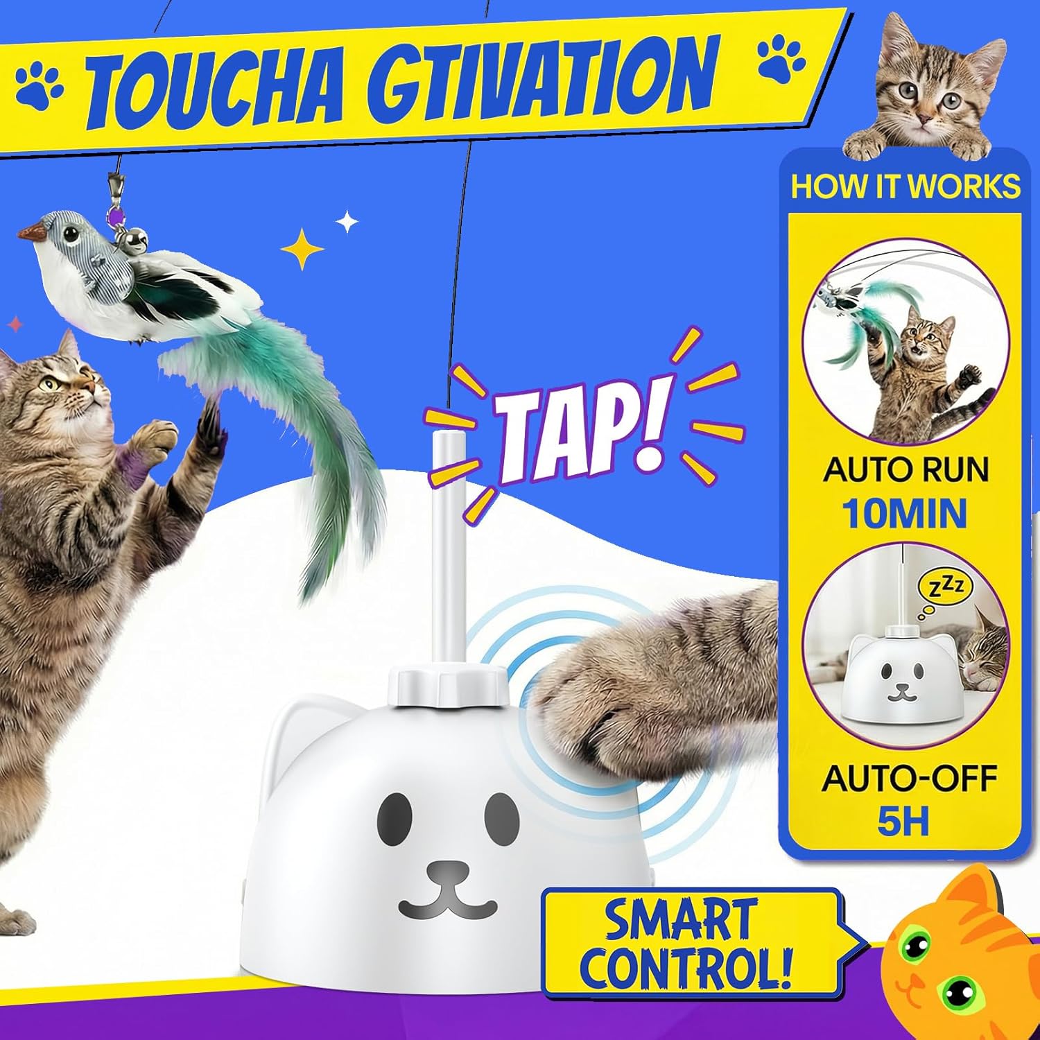 Interactive Cat Toys for Indoor Cats - Automatic Flying Bird Feather Toy, USB Rechargeable Electric Cat Teaser with Sticky Suction Base, Smart Motion Activated Self-Play Enrichment Toy for Bored Cats - Image 6