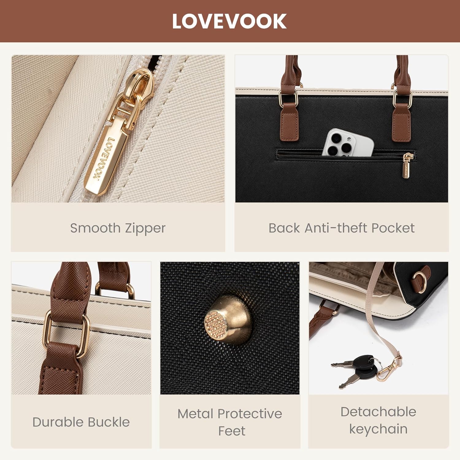 LOVEVOOK Laptop Tote Bag for Women,Leather Work Bag, Waterproof Business Teacher Bag,Large Computer Handbag Purse Briefcase,Office Gifts for Women - Image 6