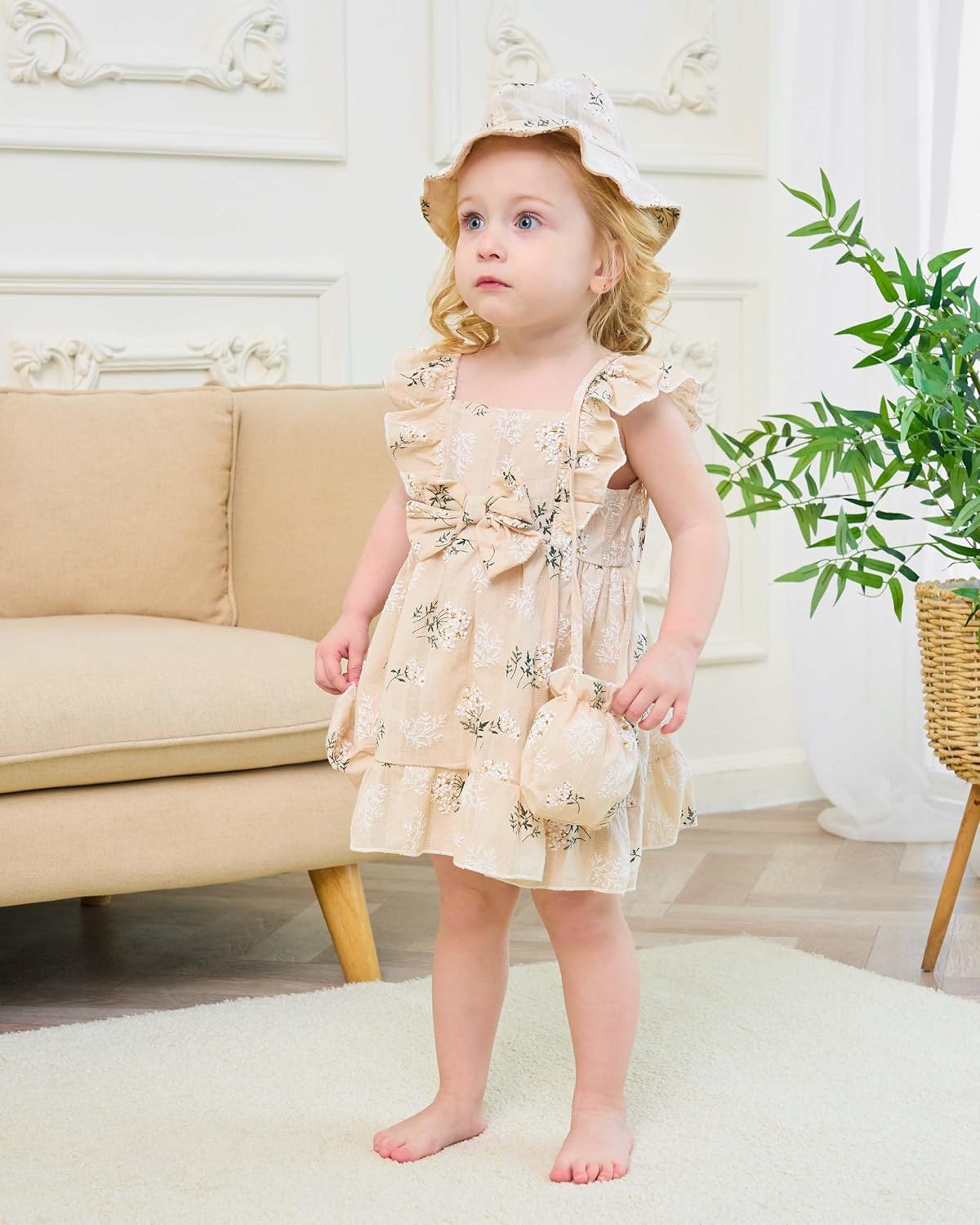 Renotemy Newborn Infant Baby Girl Dresses Summer Outfits Boho Casual Sundress Gifts Toddler Clothes for Girl with Hat and Bag - Image 3