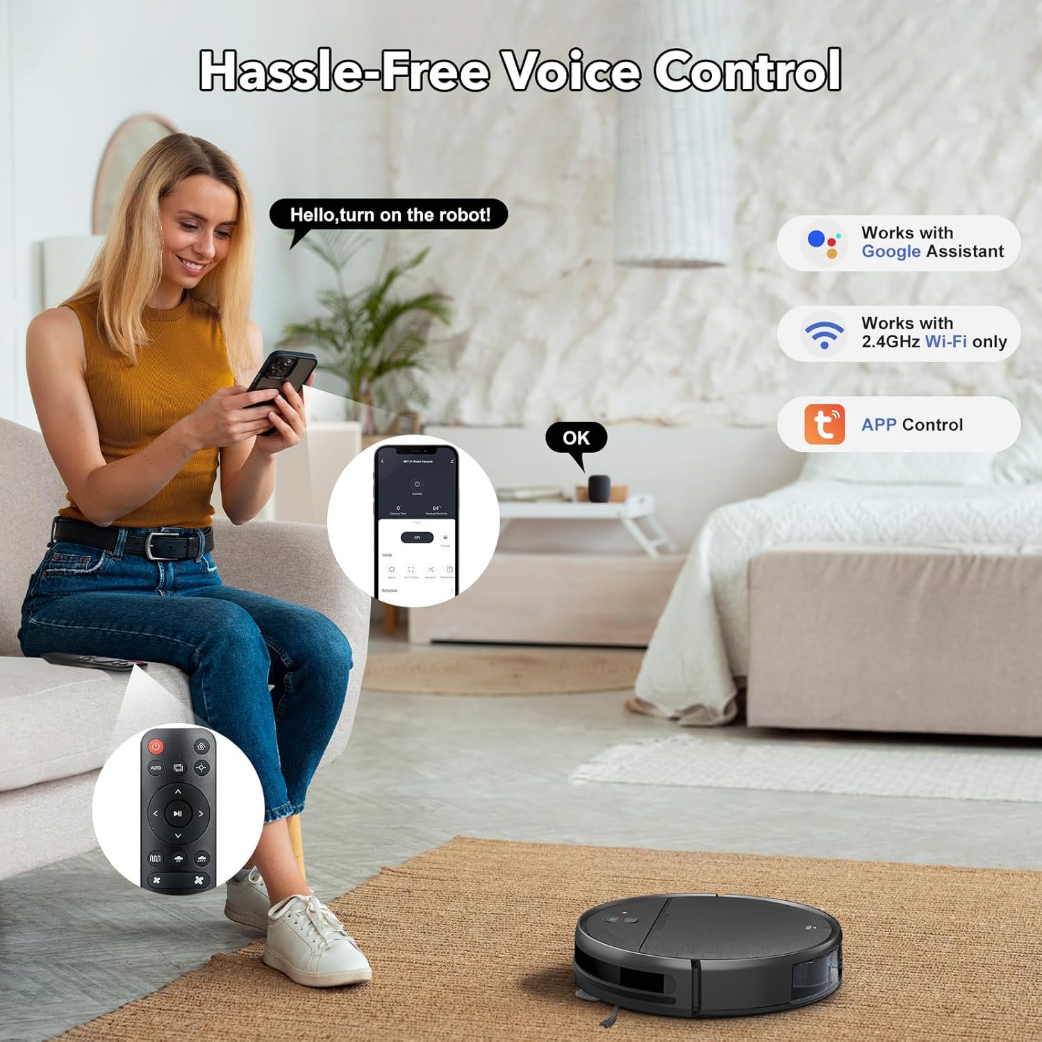 Robot Vacuum and Mop Combo, 2 in 1 Robotic Vacuums Cleaner with WiFi/App, Robot Vacuum with Water Tank, Strong Suction, Schedule, Self-Charging, Quiet, for Hard Floor, Pet Hair, Low Pile Carpet - Image 3