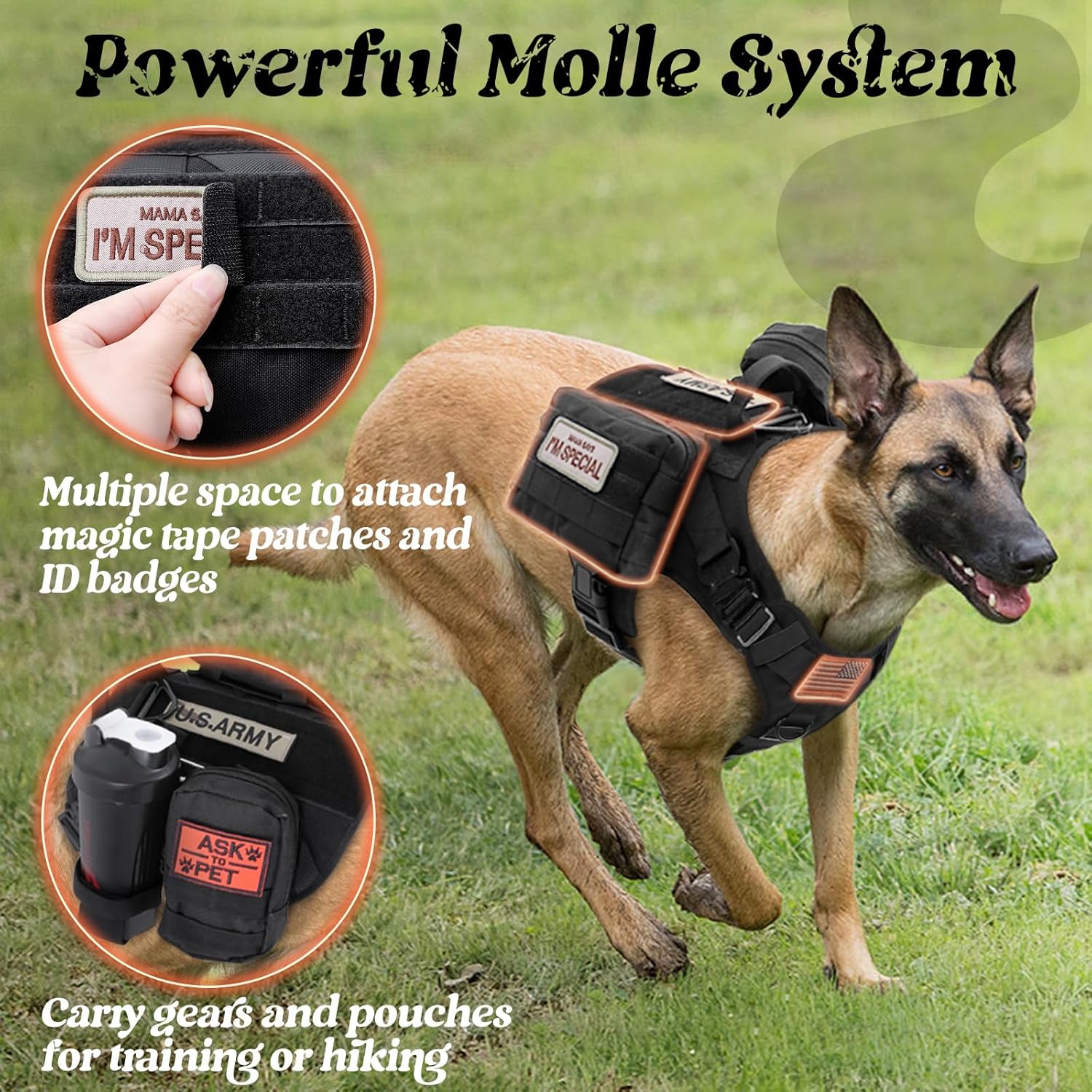 rabbitgoo Tactical Dog Harness for Large, Heavy Duty Pet Harness with Handle, No-Pull Service Vest Large Breed, Adjustable Military Dog Vest for Training Hunting Walking, Black, L - Image 5