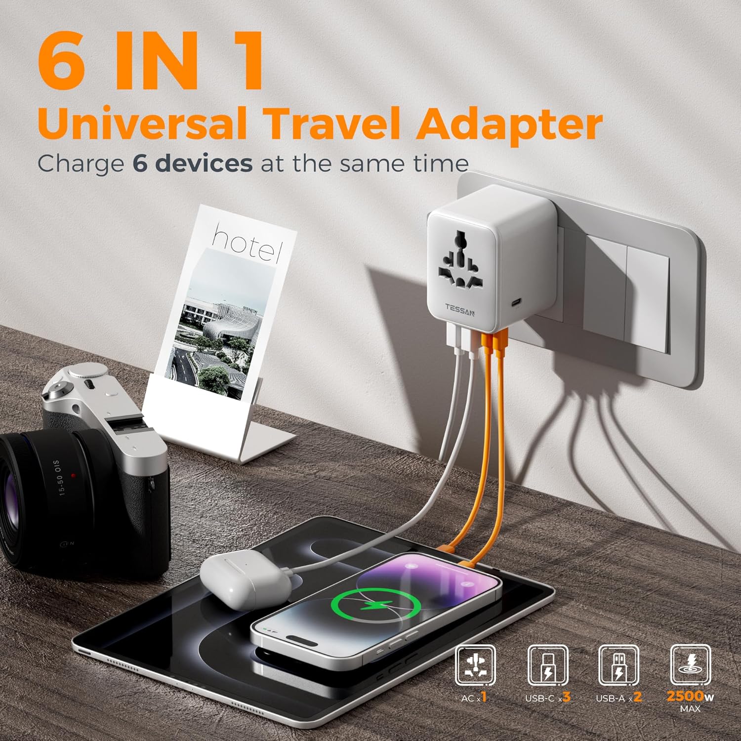 TESSAN Universal Travel Adapter 28W, International Power Adapter with 3 USB C 2 USB A Charging Ports, Worldwide Plug Adaptor for US to European UK Italy Ireland New Zealand (Type C G A I) - Image 4