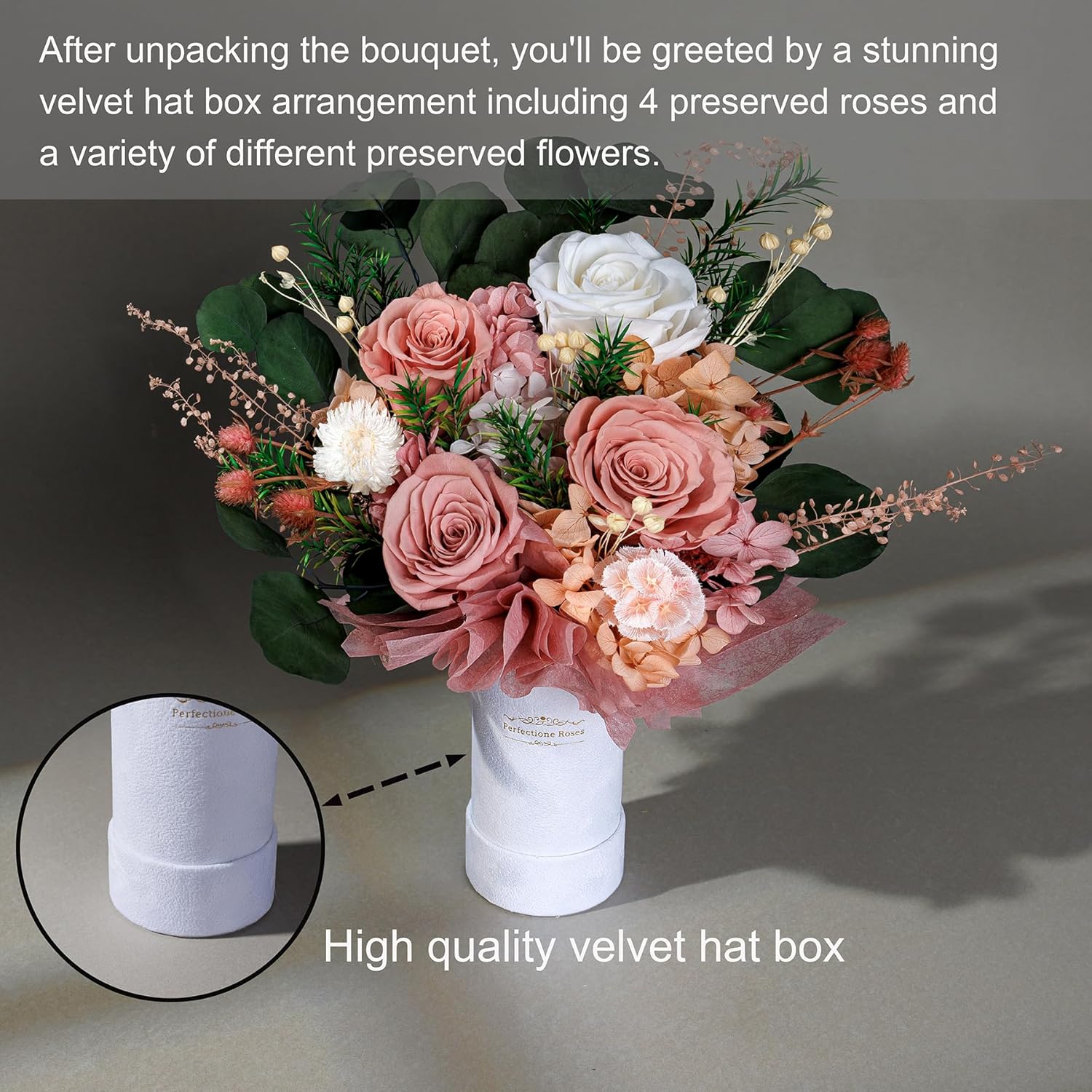 Perfectione Roses 4 Roses Mixed Bouquet for Mother's Day, Flowers for Delivery, Preserved Flowers Birthday Gift for Women Mom Wife Grandma Her, Dusty Rose - Image 2