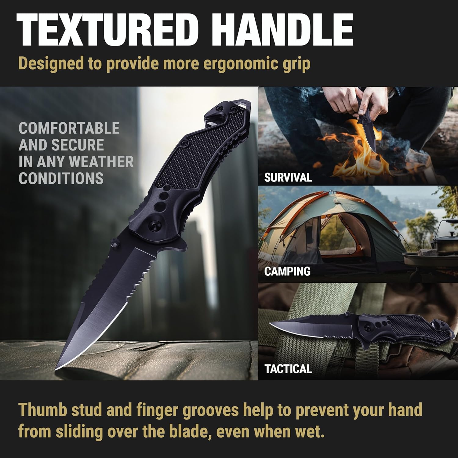 GOOD WORKER Legal Pocket Knife with 2.95” Serrated Blade, Glass Breaker, Seat Belt Cutter - EDC Sharp Folding Knives with Portable Clip - Small Tool for Tactical Camping Survival Hiking - Gifts for Men, Women - Image 5
