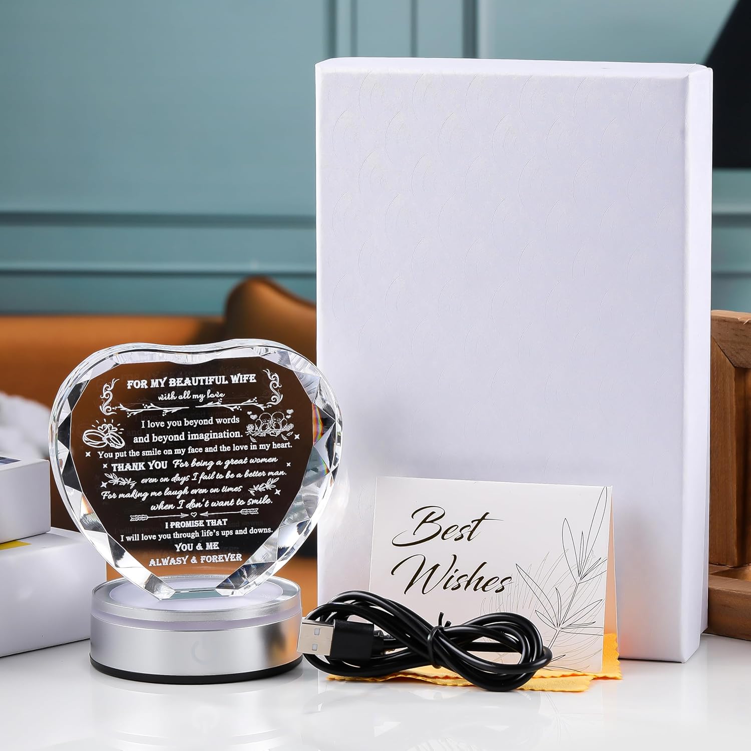 Qianwei Gifts for Wife from Husband Unique - Personalized Crystal Heart Gifts for My Wife Who Has Everything - Birthday Anniversary Wedding Valentines Day Present Ideas for Her - Image 6