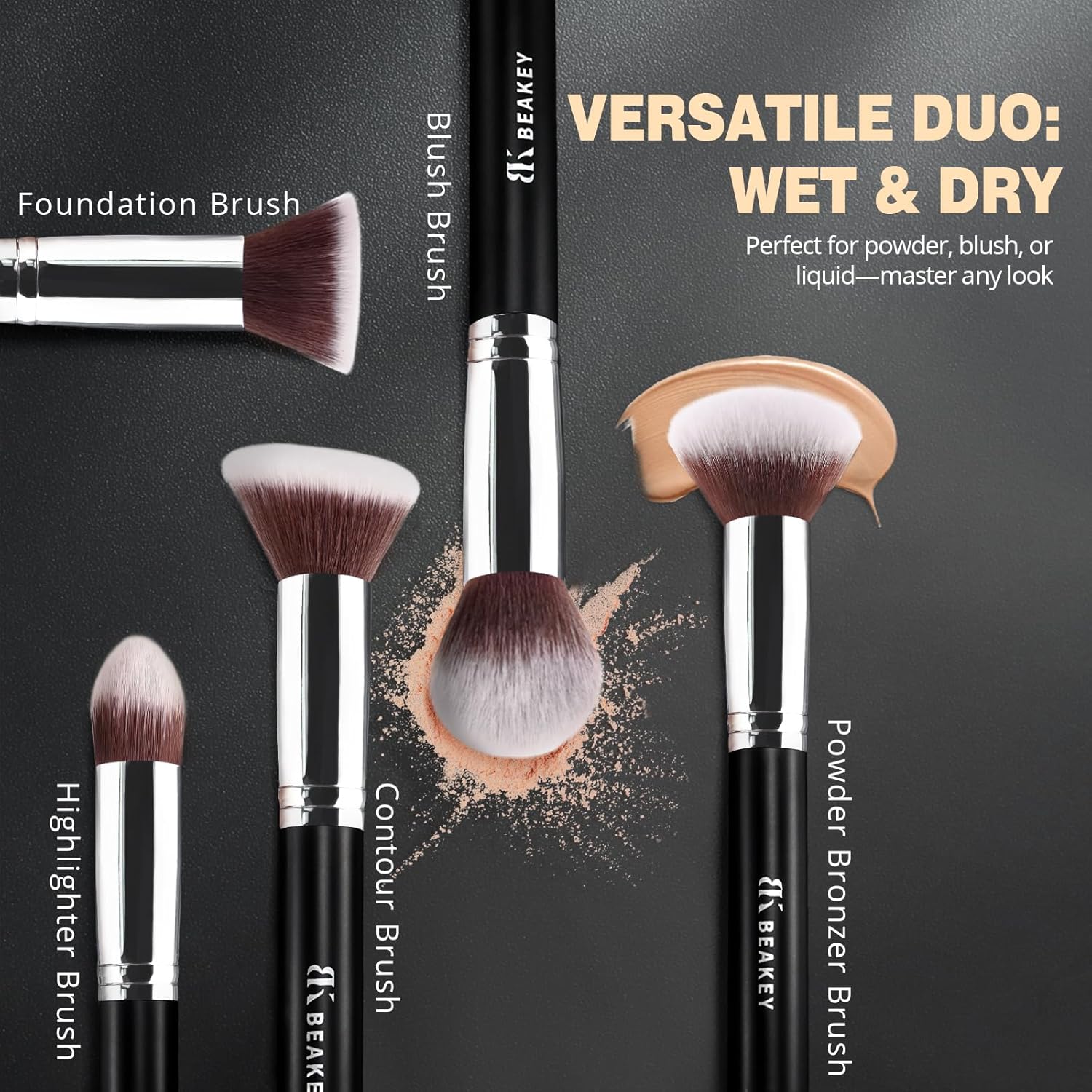 BEAKEY Makeup Brushes Set, Professional Foundation Eyeshadow Concealer Blush Powder Bronzer Applicator, 2 Blender Sponge with Beauty Paper Case - Image 3