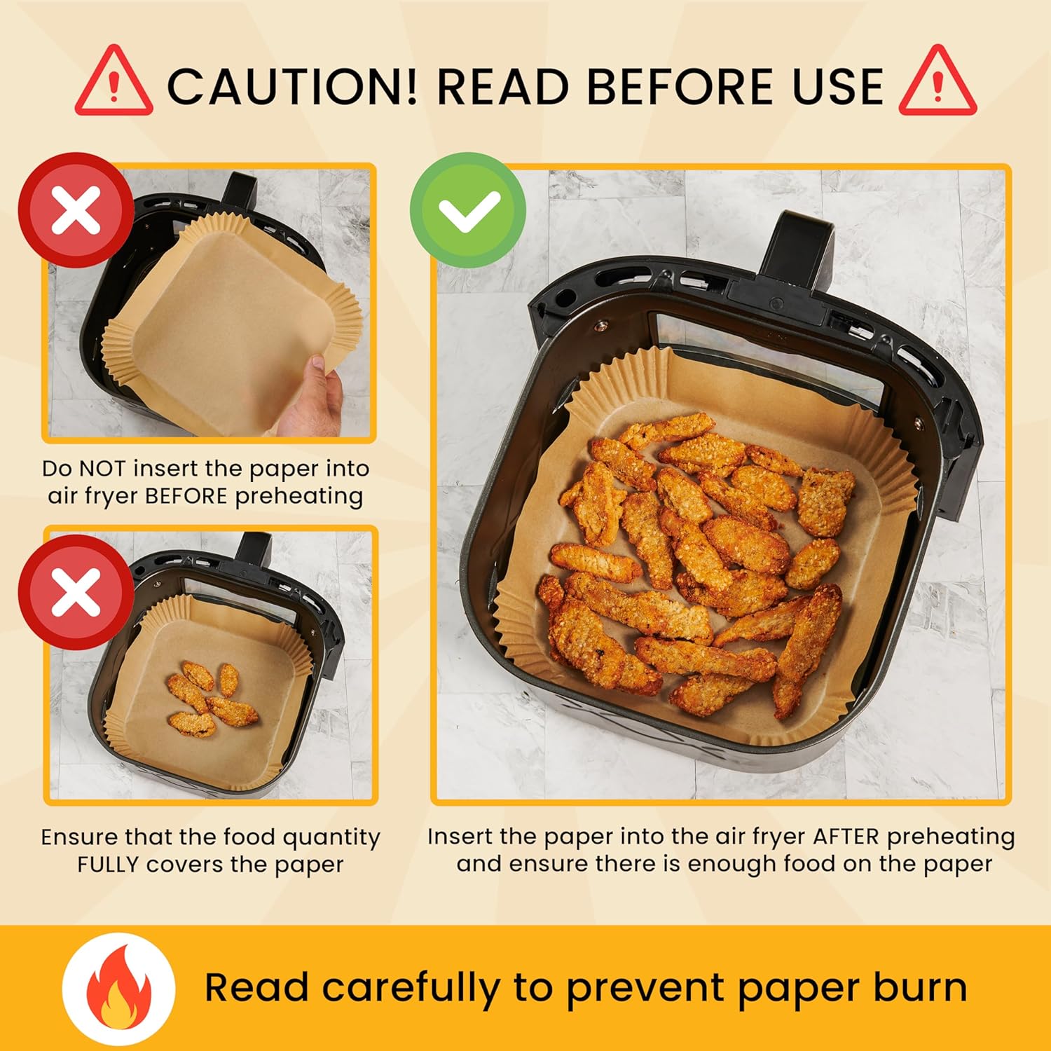Air Fryer Paper Liners, 125Pcs Air Fryer Disposable Liners, Non-Stick and Oil Proof for Easy Cleanup, 8” Square for 5-8 qt Basket by Baker's Signature - Image 10