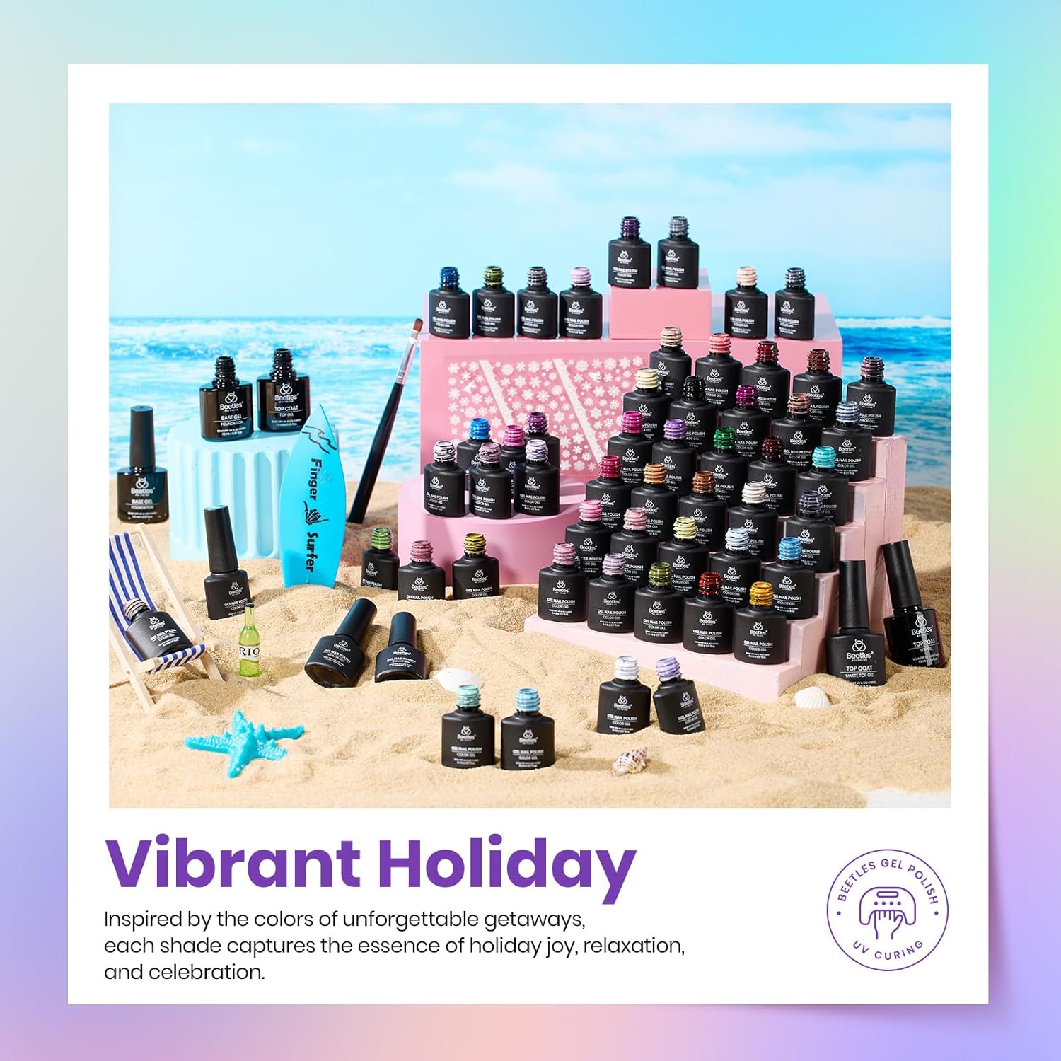 Beetles Spring Gel Nail Polish Set - Vibrarnt Holiday 55 Colors Gel Polish Kit with 5 Pcs Base Glossy Matte Top Coat UV LED Soak off Nail Polish Red Brown Pink Green Blue Easter Gifts for Women - Image 5