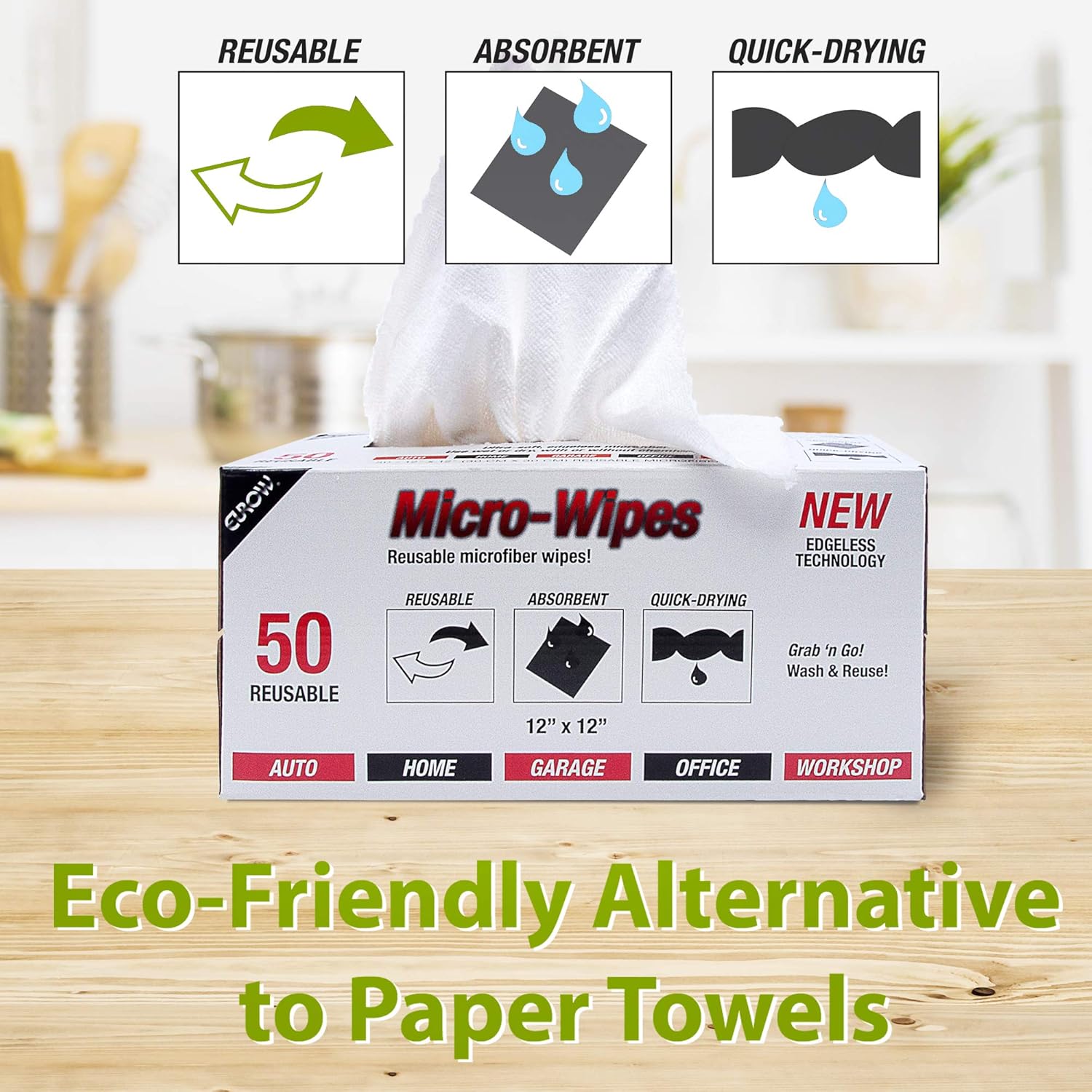 Eurow 200GSM Microfiber Cleaning and Drying Cloths with Dispenser Box, Reusable, Streak-Free, Scratch-Free, Ultra Absorbent, Edgeless for All Surface Types, 12x12in, 50-Pack, White - Image 6