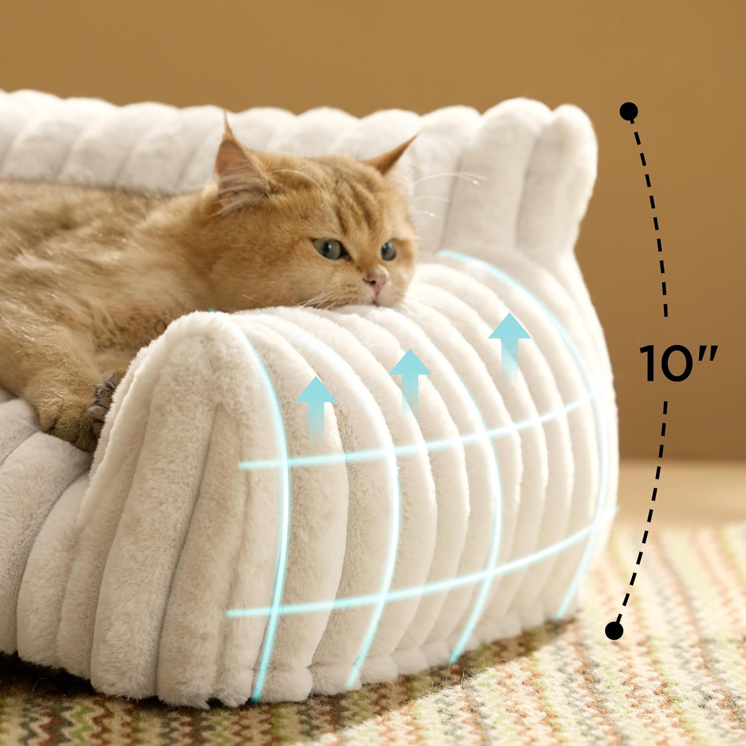 Bedsure ComfyFleece™ Cute Cat Couch for Pets - As Seen on TV on Good Day New York, Fuzzy Cats beds for Indoor Cats with Removable Washable Cover, Supportive Pet Sofa, 24inch, Cream - Image 2