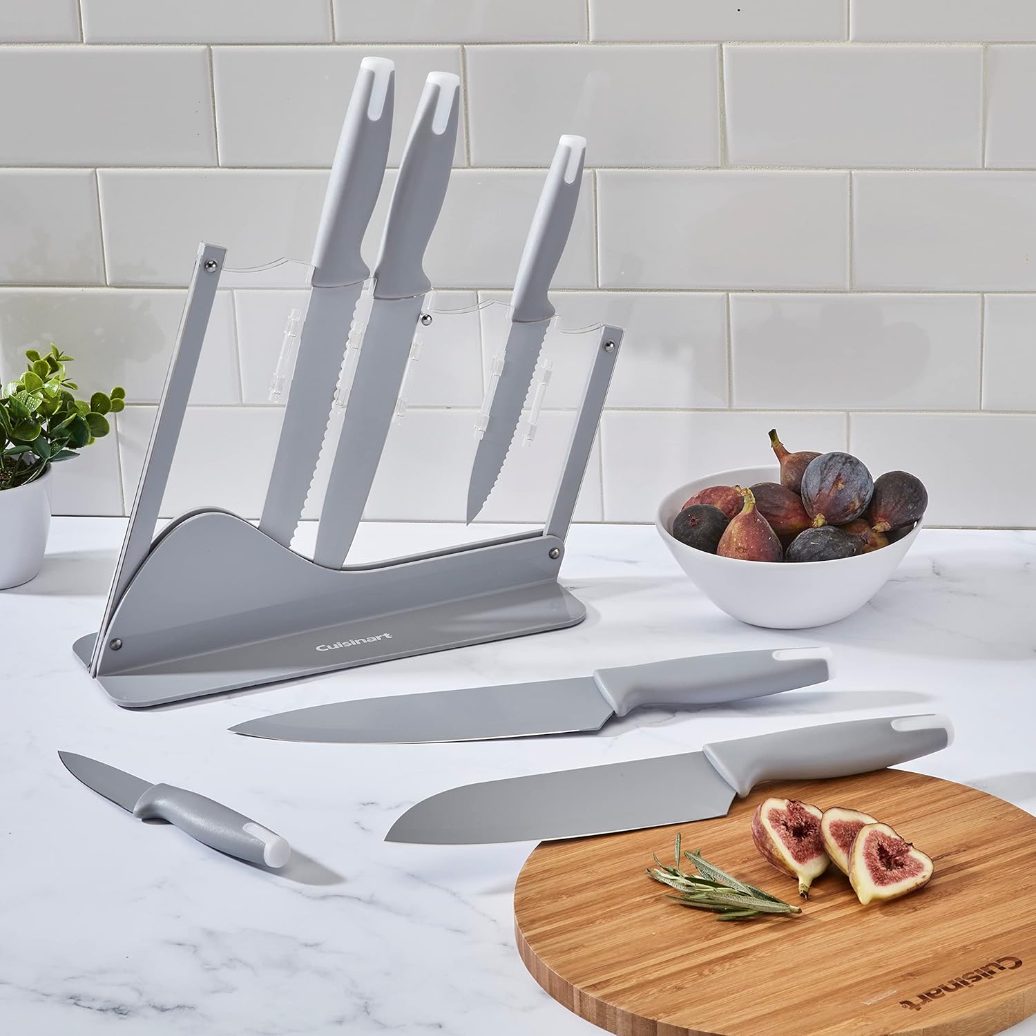 Cuisinart 7pc Ceramic Coated Cutlery Set with End Caps in Acrylic Stand, GREY - Image 2
