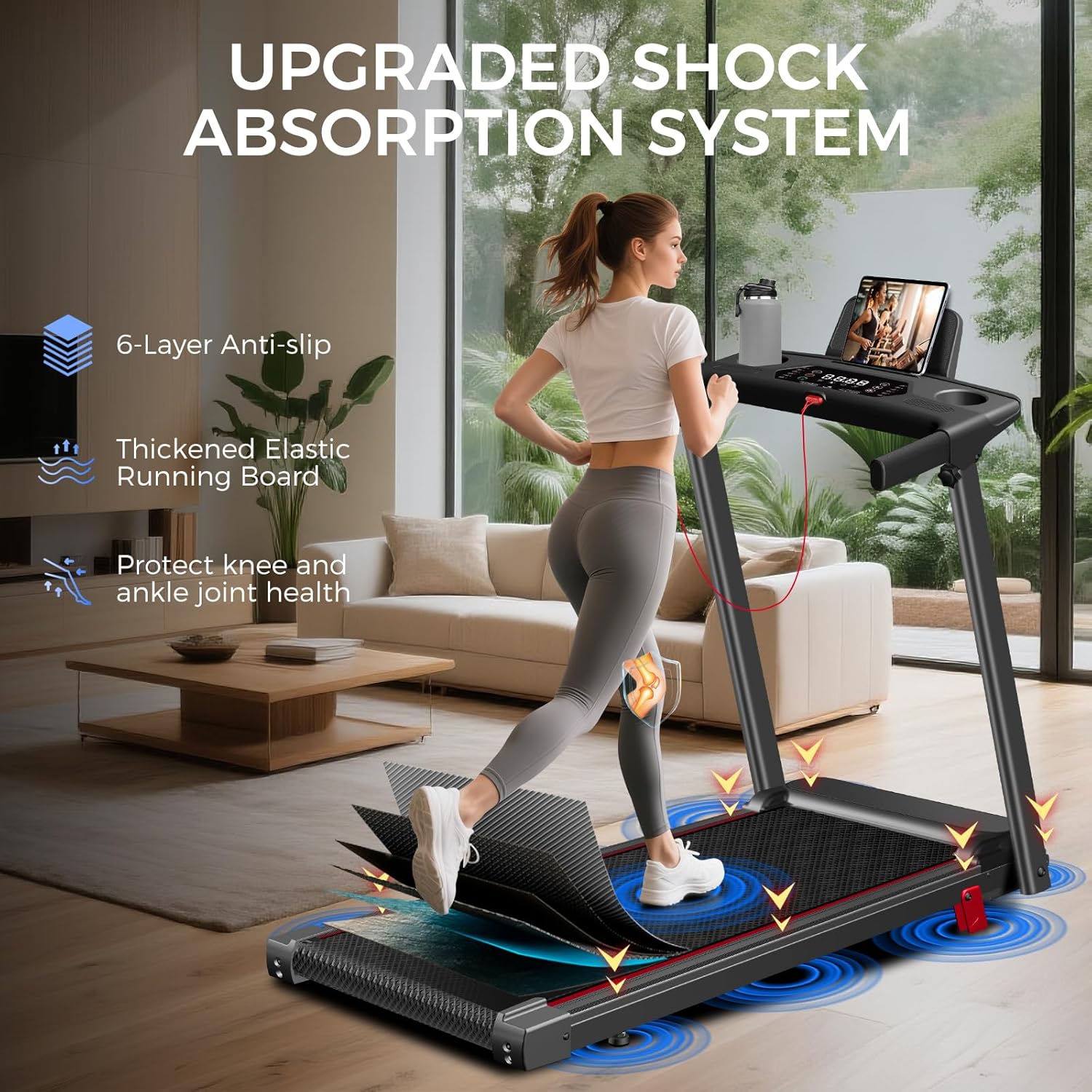 Treadmill with Incline 3-in-1 Portable Treadmills for Home Small, Incline Walking Pad Treadmill with Handle Bar, Walking Pad Foldable with 3.0HP Quiet Brushless, LED Dispay, 300LBS Capacity Black - Image 8