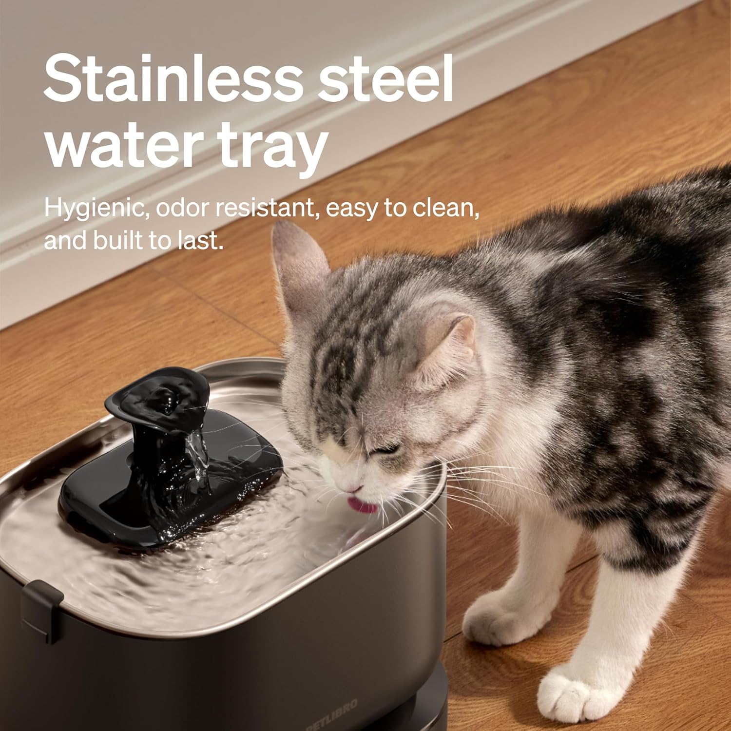 PETLIBRO Cat Water Fountain, Cordless Pet Water Fountain Battery Operated, 2.5L/84oz Dockstream Water Fountains for Cats Indoor, Cat Fountain with Stainless Steel Tray, Easy to Clean BPA-Free - Image 4