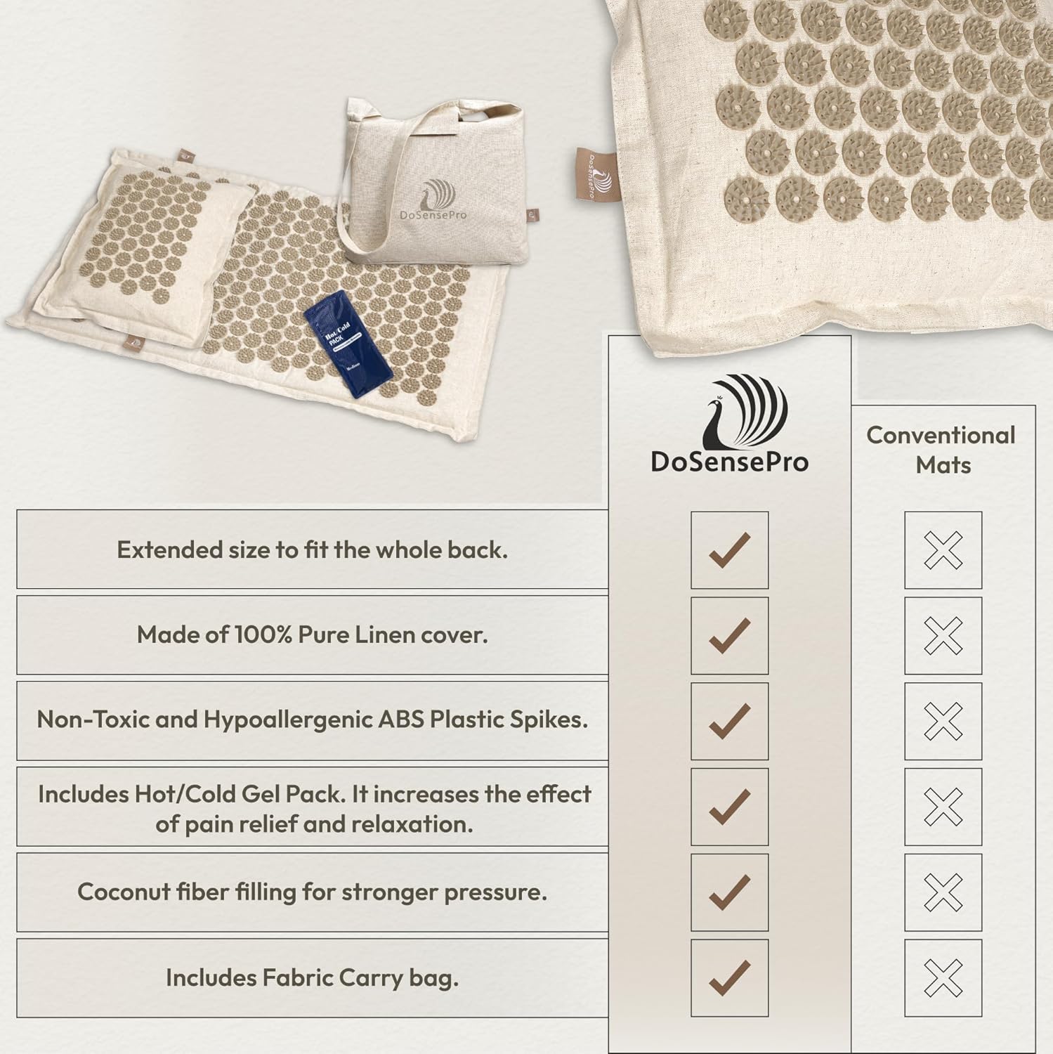 Acupressure Mat & Pillow Set for Back Pain, Neck Pain & Sciatica Relief – Extra Long Bed of Nails Mat 29” with Coconut Fiber for Stronger Pressure, Stress Relief, Muscle Recovery & Sleep – DoSensePro - Image 6