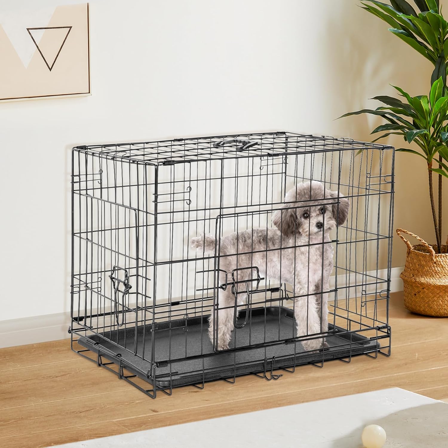 Sweetcrispy Large Dog Crate, 36 Inch Double Door Folding Metal Wire Dog Cage with Plastic Leak-Proof Pan Tray, Pet Kennel for Indoor, Outdoor, Travel - Image 6