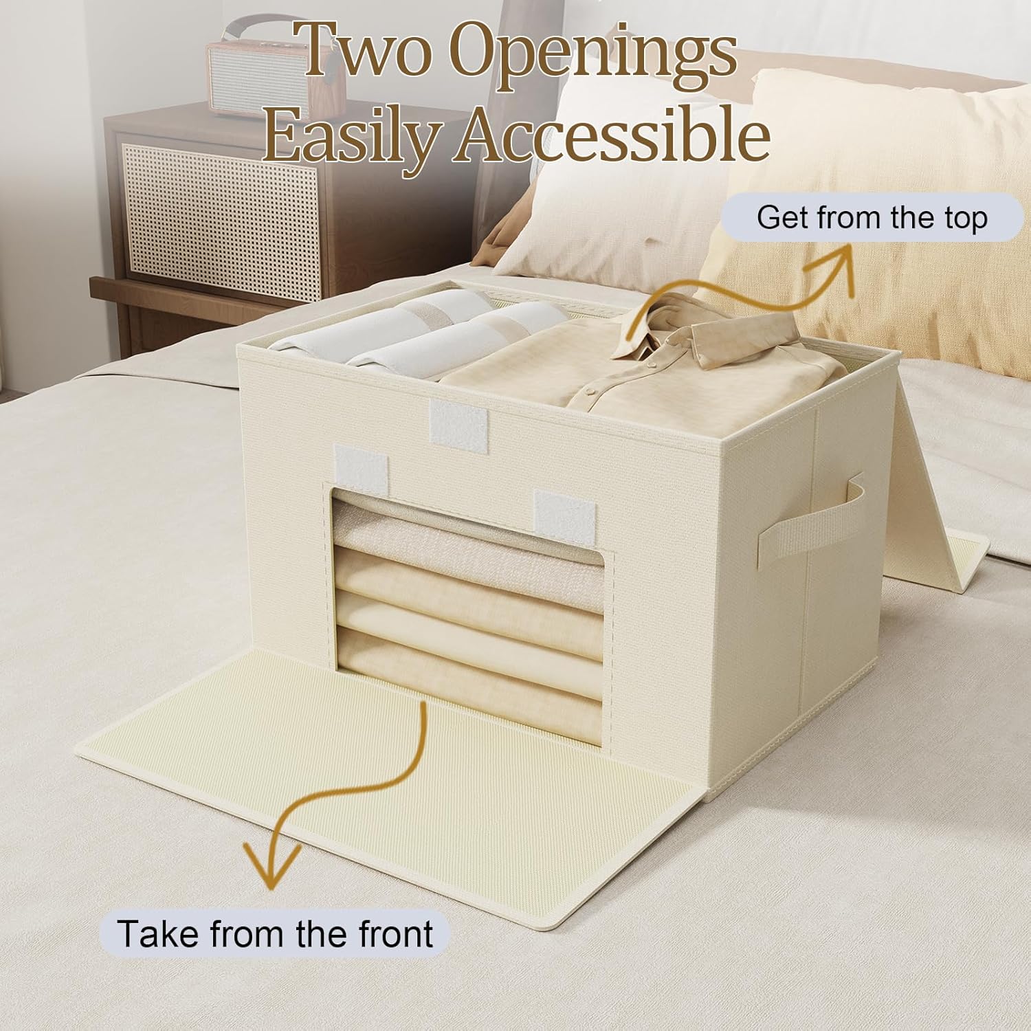 Convenient Storage Bins for Taking Clothes, Fabric Boxes with Flip Cover, Collapsible Organizer with Handles, Cube Baskets for Home, Bedroom, Closet, 15x9.8x9.8in, Beige, 4 Pack - Image 7