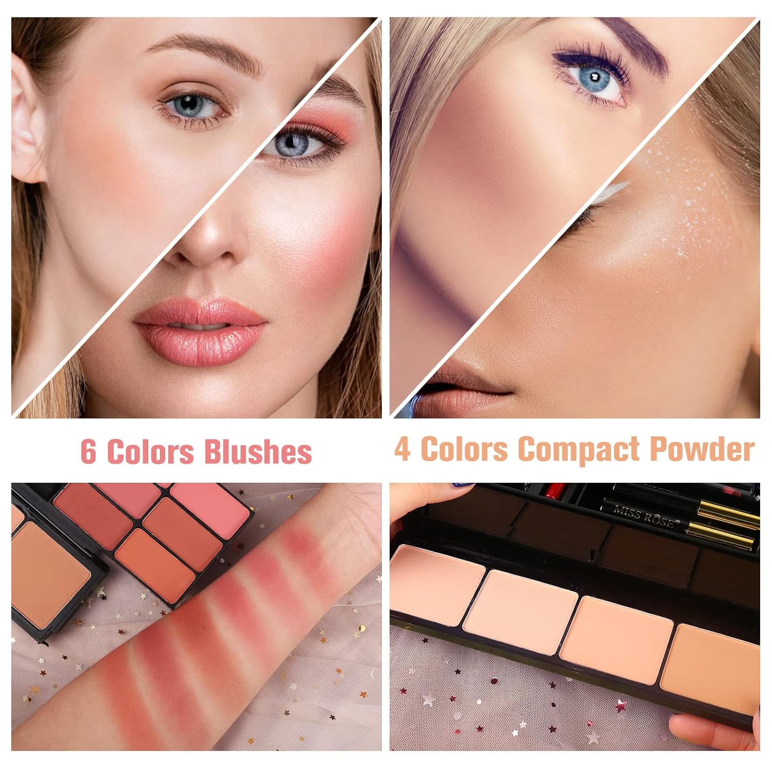 Professional Makeup Kit for Women Full Kit with Mirror 58 Colors All in One Make up Gift Set for Girls Included Eyeshadow,Compact Powder,Blusher,Lipstick,Eyebrow Pencil,Gitter Gel,Eyeliner,Mascara (N) - Image 4
