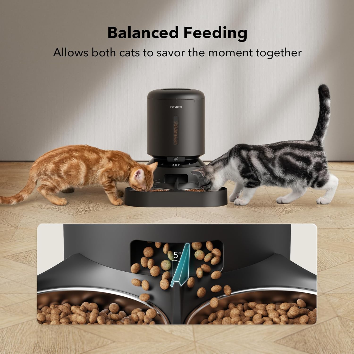 PETLIBRO Automatic Cat Feeder with Camera for Two Cats, 1080P HD Video with Night Vision, 5G WiFi Pet Feeder with 2-Way Audio for Cat & Dog, Low Food & Motion & Sound Alerts, Dual Tray, Black 5L - Image 7