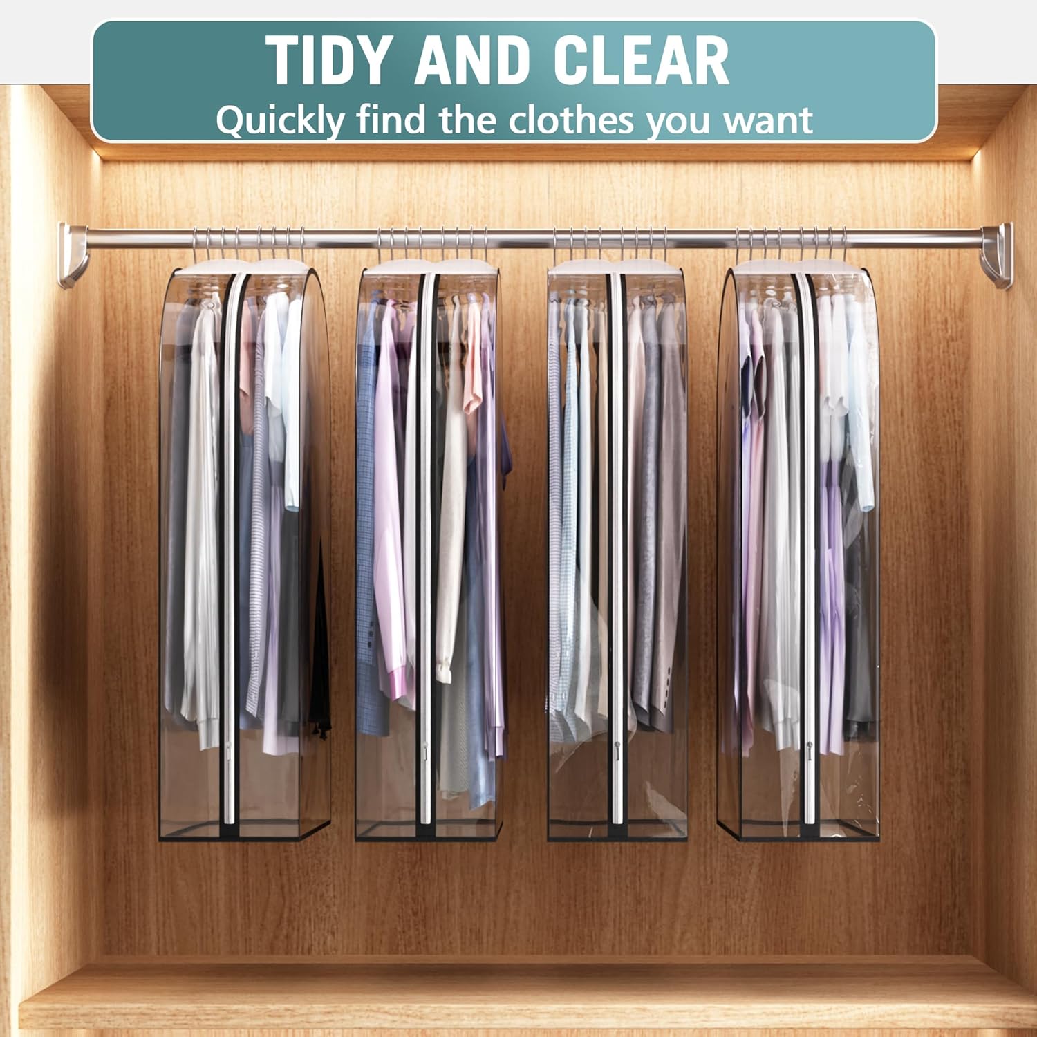 Clear Garment Bags for Hanging Clothes 10” Gusseted, Suit Bags for Closet Storage, Hanging Plastic Clothes Cover for Coat, Dress, Fur, Shirt, 4 Pack, 40” Long - Image 6
