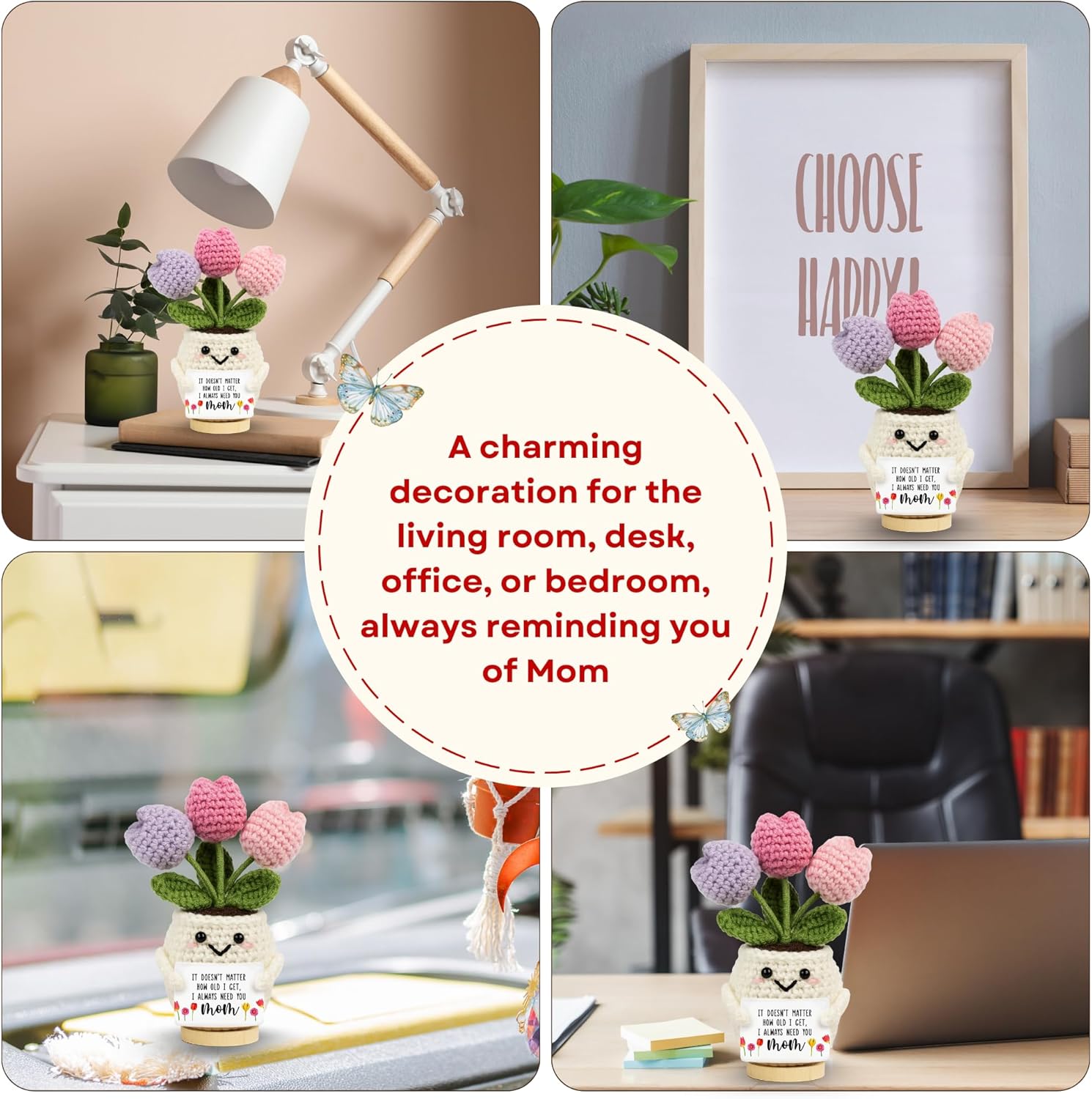 Gifts for Mom from Daughter Son - Cute Mothers Day, Birthday Gifts for Moms, Mother, Mama - 5.51'' x 4.13'' Mother's Day Knitted Positive Tulip Flowers Mom Crochet Doll - Image 6