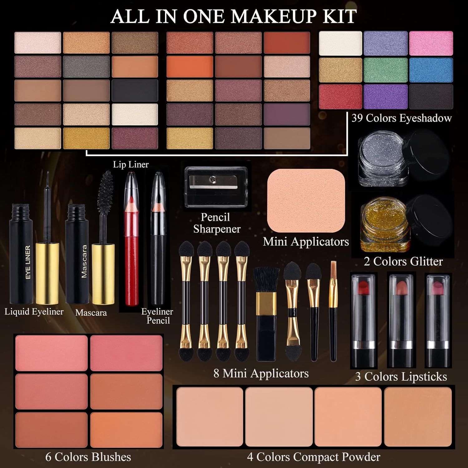 Professional Makeup Kit for Women Full Kit with Mirror 58 Colors All in One Make up Gift Set for Girls Included Eyeshadow,Compact Powder,Blusher,Lipstick,Eyebrow Pencil,Gitter Gel,Eyeliner,Mascara (N) - Image 2