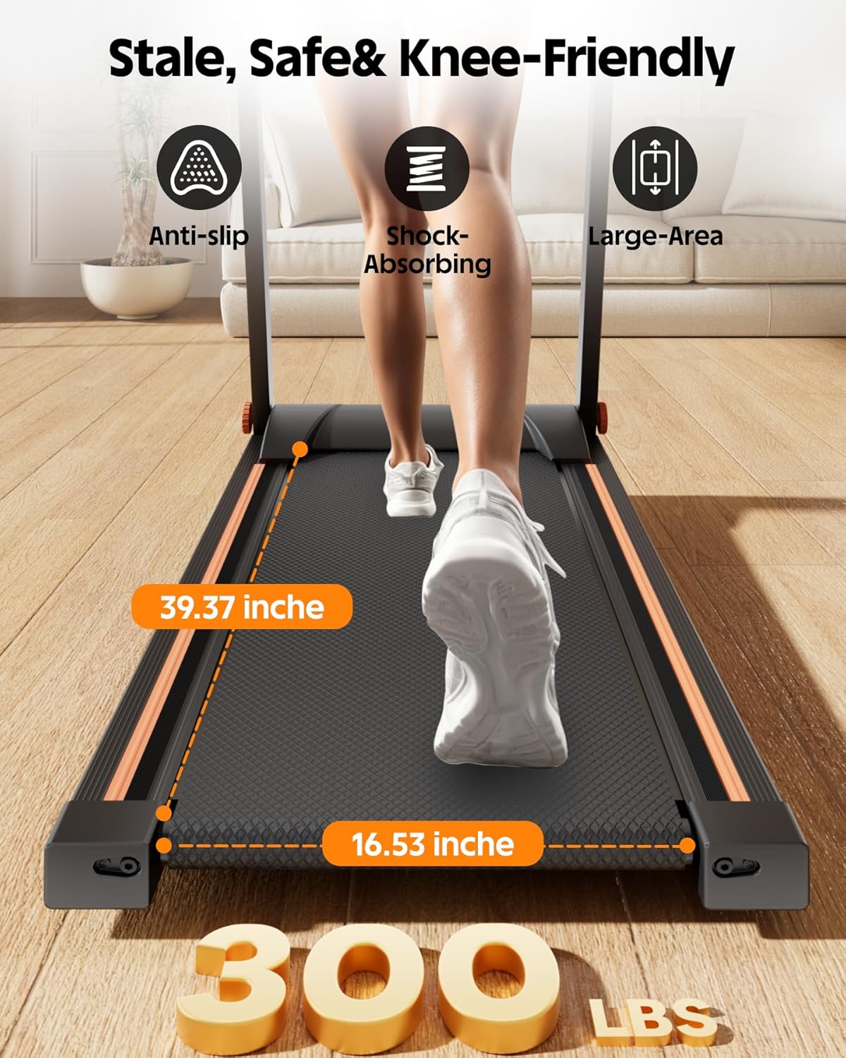 DeerRun Foldable Treadmill for Home with 5% Manual Incline and Handlebar, 0.6–7.5 MPH for Walking and Running, 3.0 HP, 300 lb Capacity, App & Remote Control - Image 7