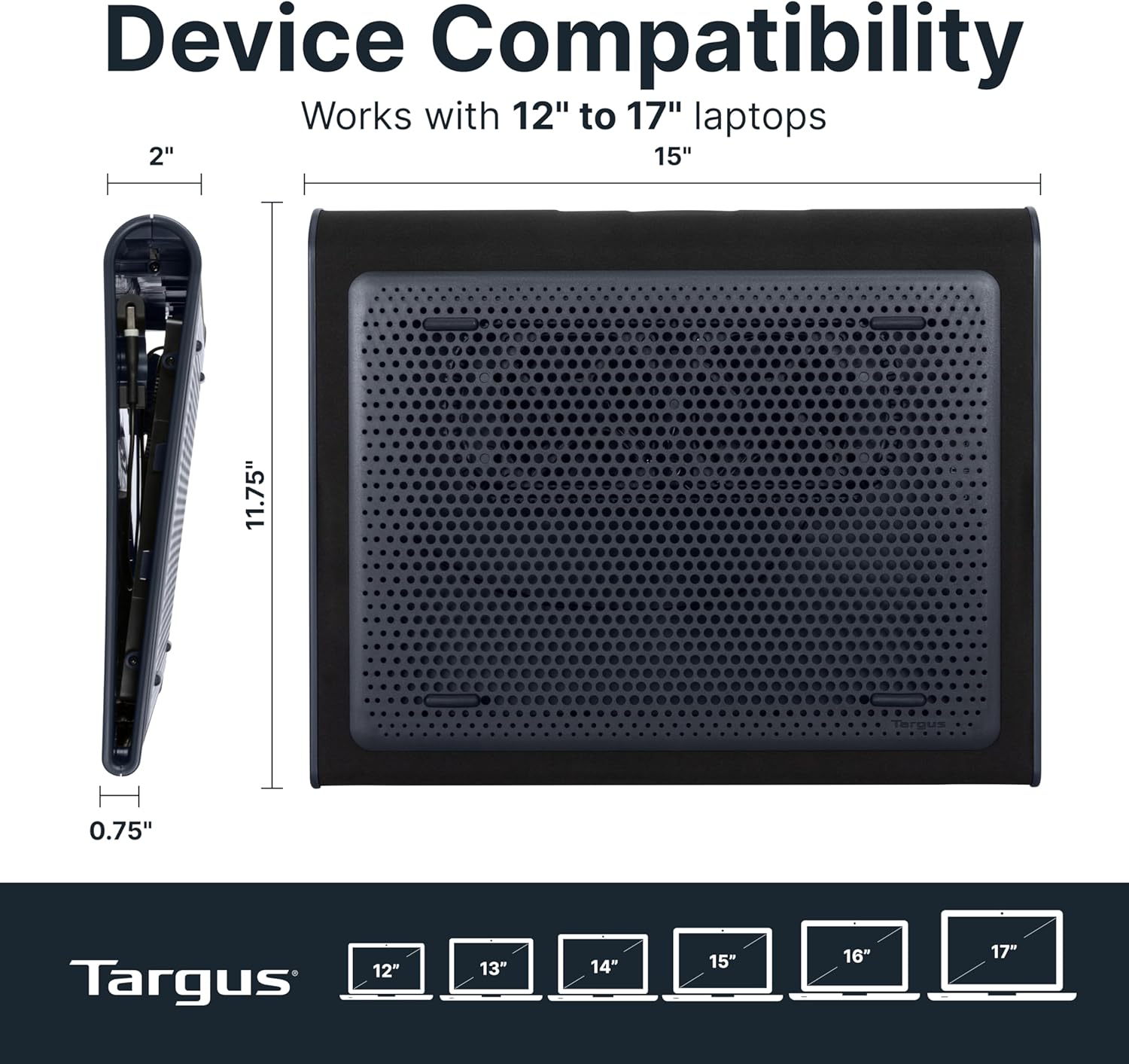 Targus 17 Inch Dual Fan Lap Chill Mat - Soft Neoprene Laptop Cooling Pad for Heat Protection, Fits Most 17" Laptops and Smaller - USB-A Connected Dual Fans for Heat Dispersion (AWE55US) - Image 5