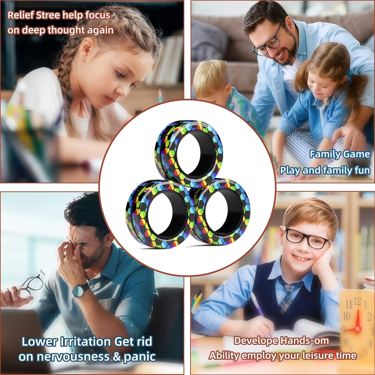 Magnetic Rings Fidget Toy Set, Idea ADHD Fidget Toys, Adult Fidget Magnets Spinner Rings for Anxiety Relief Therapy, Fidget Pack Great Gift for Adults Teens Kids Easter Basket Stuffers (3PCS) - Image 6