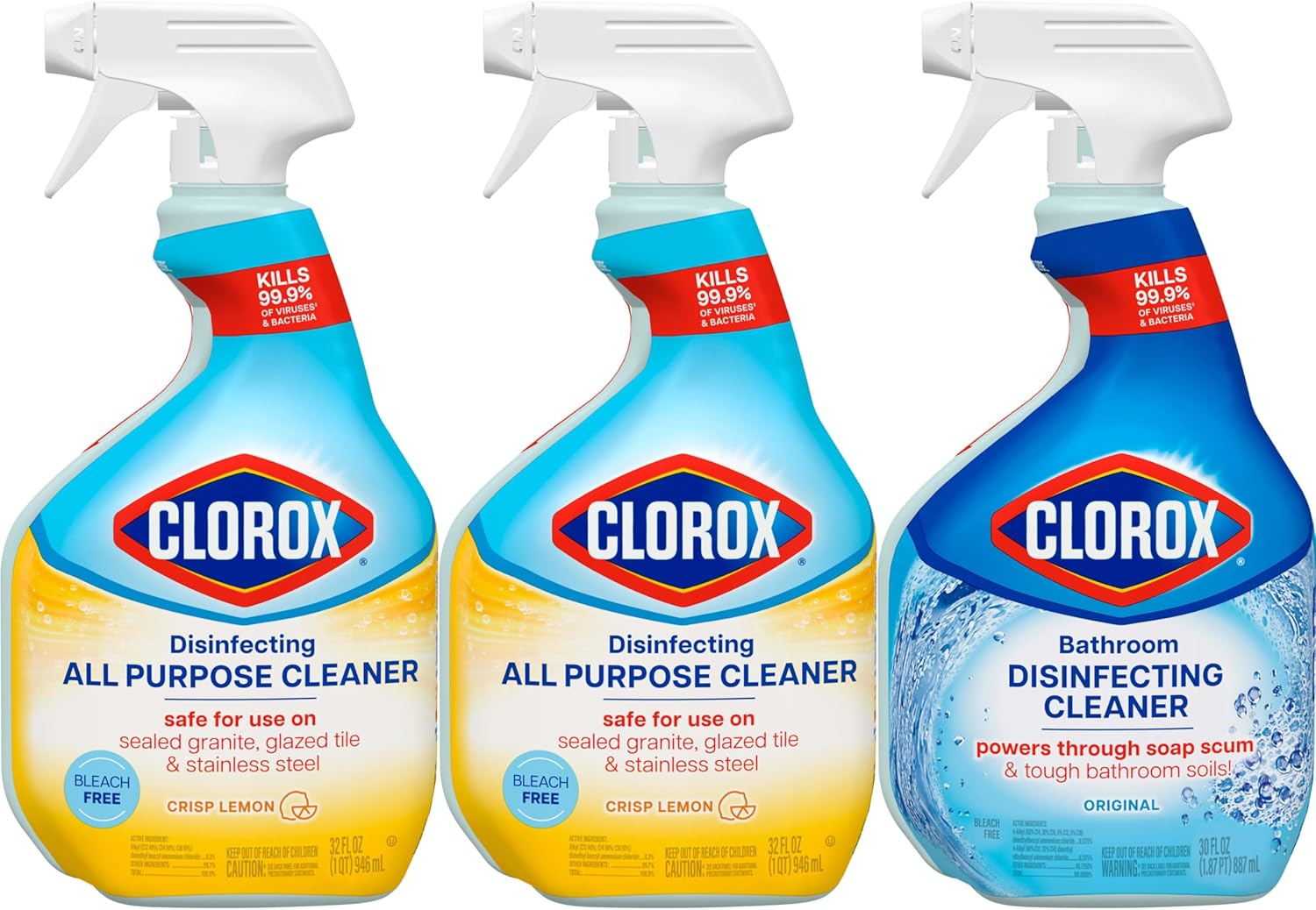 Clorox Disinfecting All-Purpose Cleaner 32 Oz and Disinfecting Bathroom Cleaner, Household Essentials, 30 Oz, Pack of 3 - Image 11
