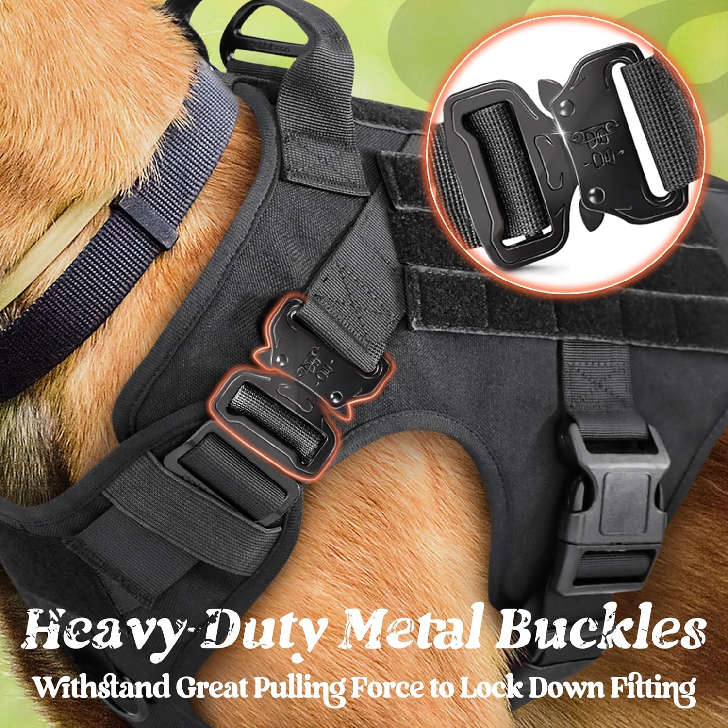 rabbitgoo Tactical Dog Harness for Large, Heavy Duty Pet Harness with Handle, No-Pull Service Vest Large Breed, Adjustable Military Dog Vest for Training Hunting Walking, Black, L - Image 3
