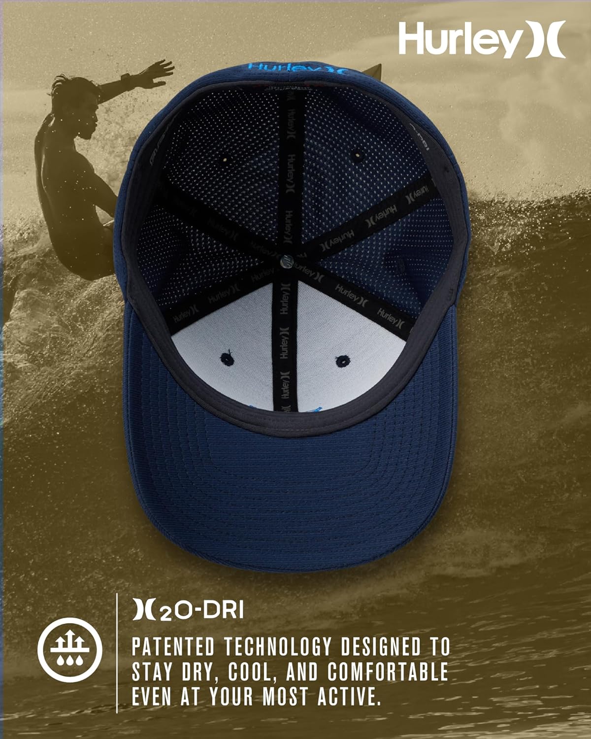 Hurley Men's Baseball Cap – Lightweight Curved Bill H2O Dri Fitted Caps for Men - Image 3