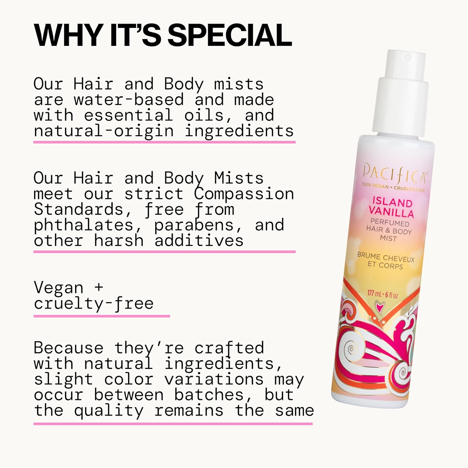 Pacifica Island Vanilla Hair Mist Perfume and Full Body Spray for Women - Fragrance Spray for A Mood-Lifting Experience, Paraben-Free, Clean Beauty No Alcohol, Vegan & Cruelty-Free, 6 oz oz - Image 3