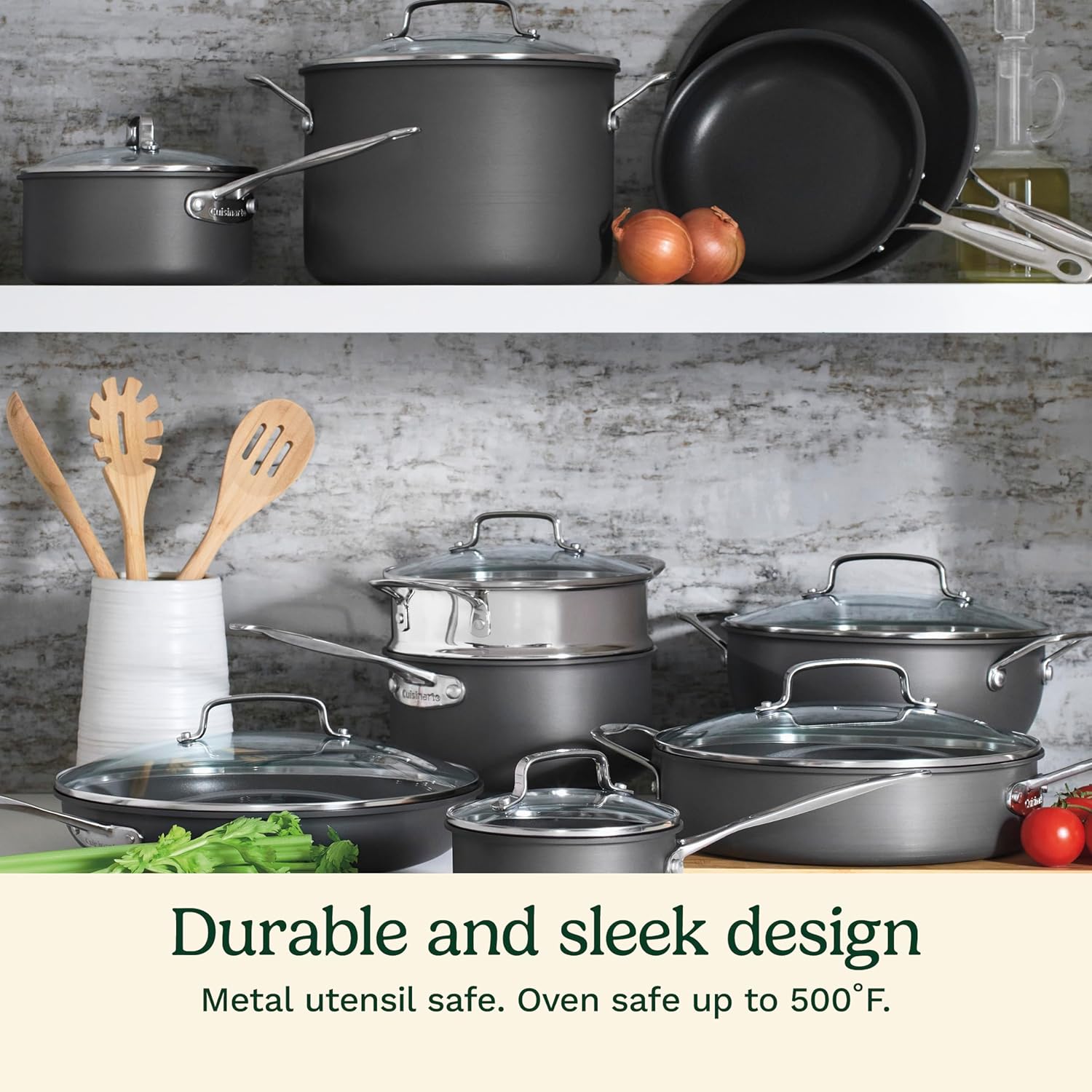 Cuisinart 17-Piece Pots and Pans Set, Non Stick Hard Anodized Cookware Set, Compatible with Electric, Gas Cooktops, Dishwasher Safe, Oven Safe Pot Set, Cool Grip Handles, Aluminum Core for Even Heat - Image 2
