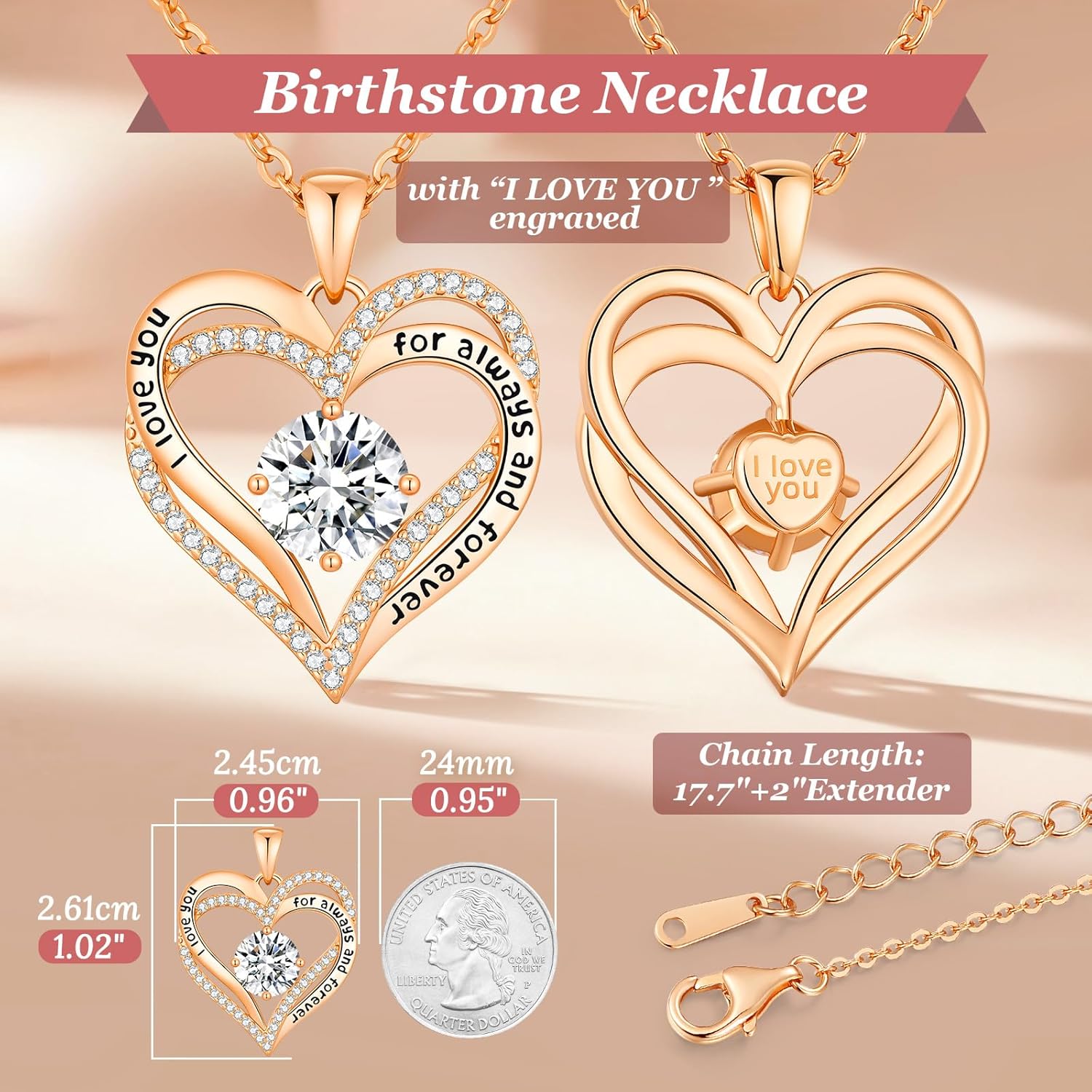 CDE Valentine's Day Gift Forever Love Heart Necklaces for Women, Wedding Anniversary, Birthday Mothers Christmas Day Gifts for Mom, Mother, Wife, S925 Silver Jewelry with Birthstone Pendant - Image 5