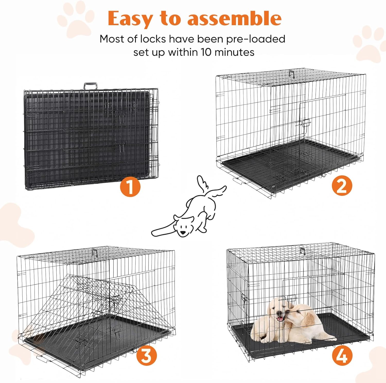 Sweetcrispy Large Dog Crate, 36 Inch Double Door Folding Metal Wire Dog Cage with Plastic Leak-Proof Pan Tray, Pet Kennel for Indoor, Outdoor, Travel - Image 5