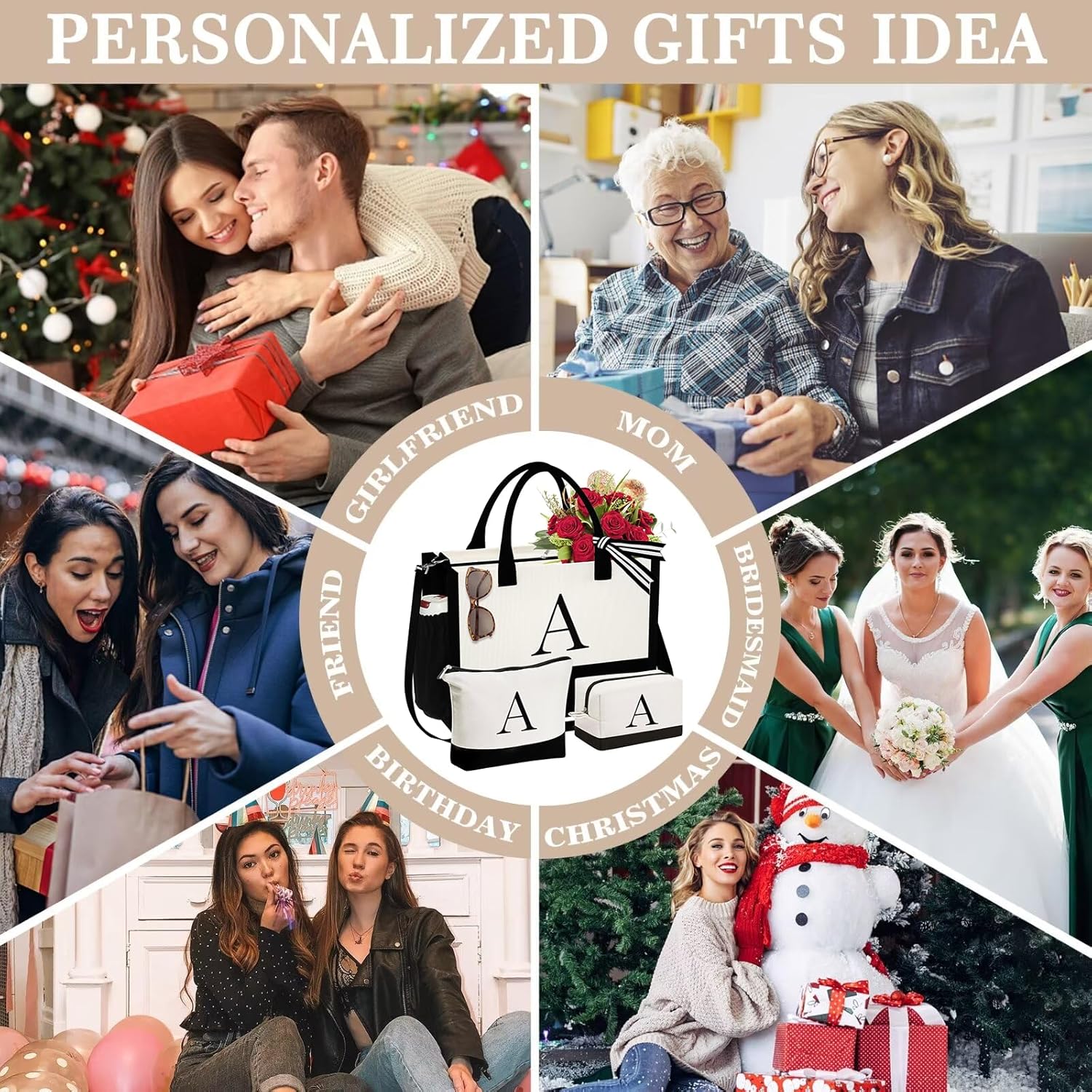 YOOLIFE Gifts for Women - Initial Canvas Tote Bag & Makeup Bag, Birthday Gifts for Women Mom Sister Friends - Image 7