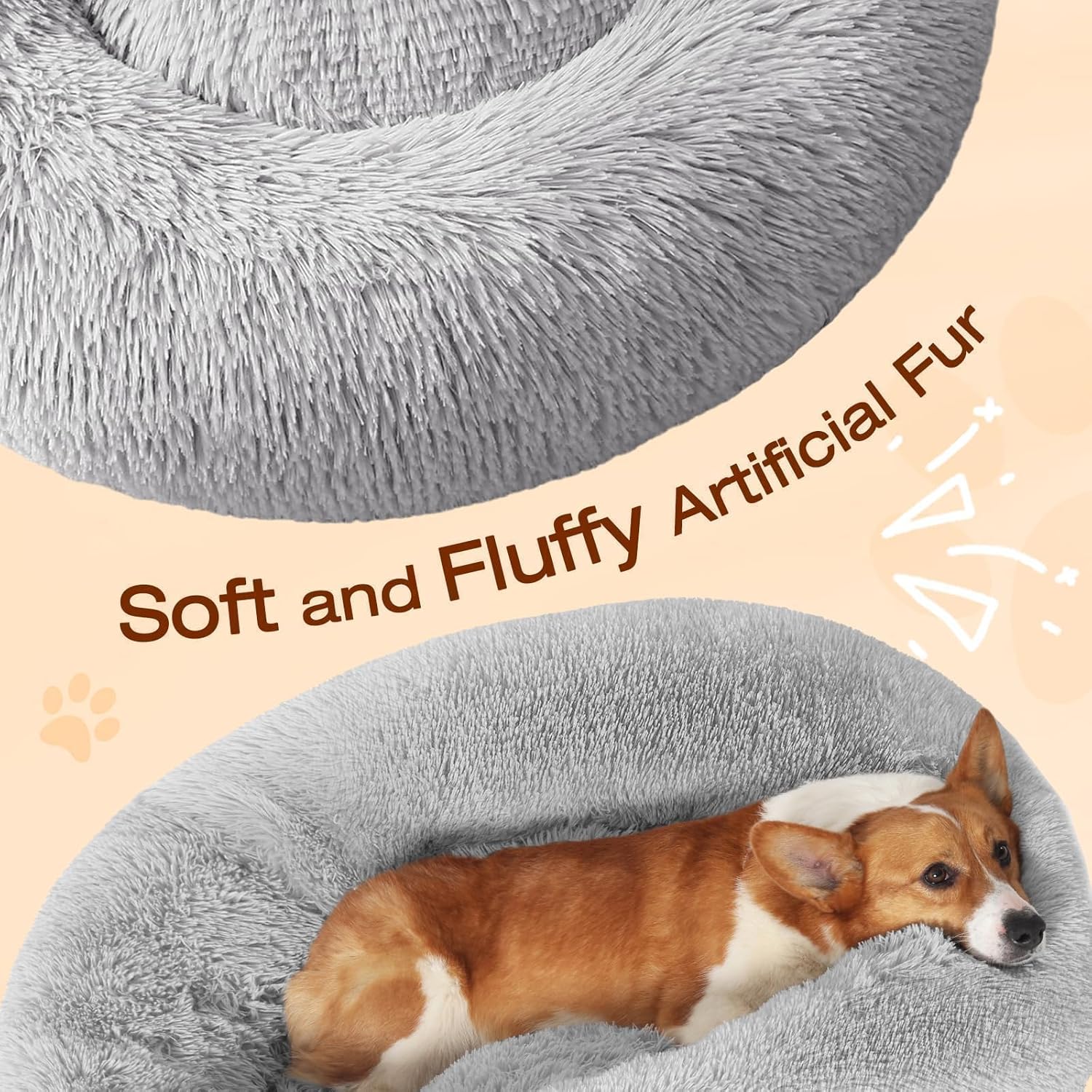 JOLLYVOGUE Small Dog Bed, Calming Soft Anti-Anxiety Donut Cat Bed, Washable Round Fluffy Cushion for Small and Medium Pets (20") - Image 3