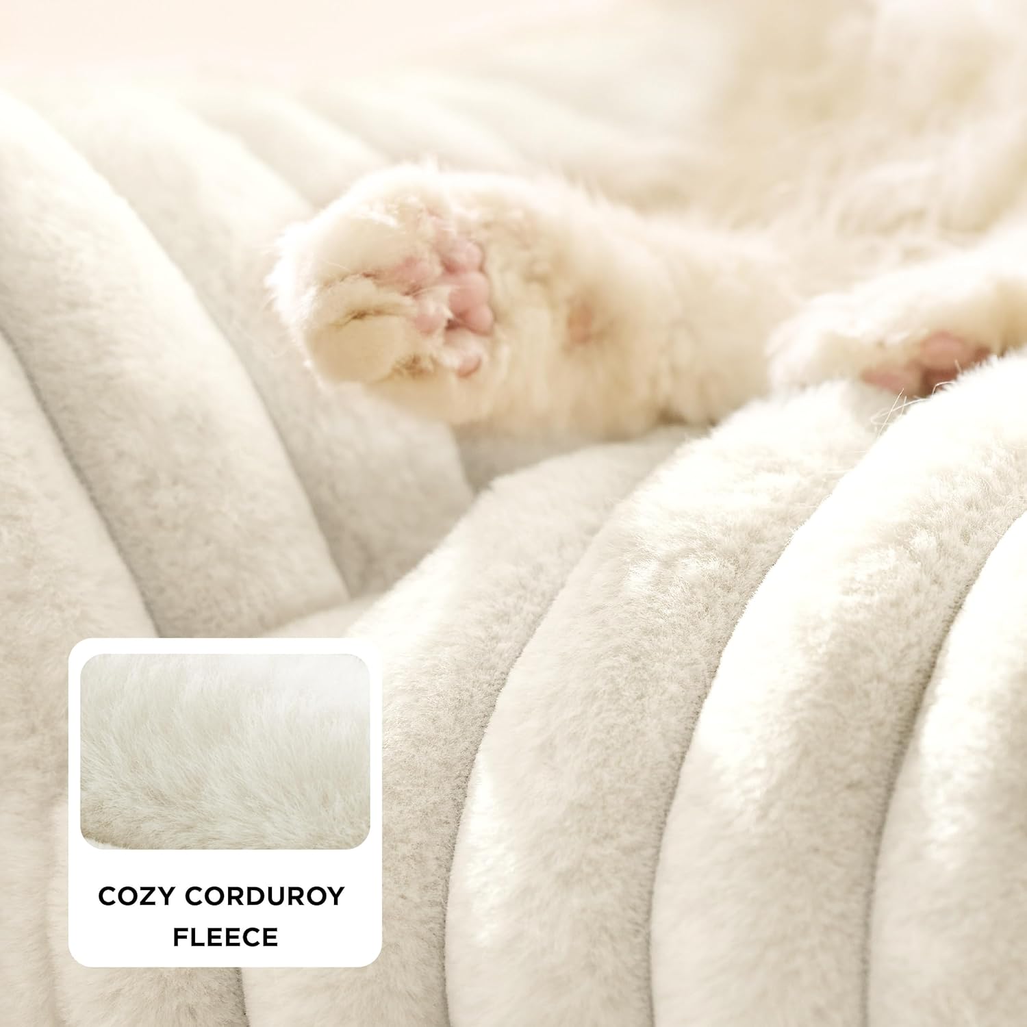 Bedsure ComfyFleece™ Cute Cat Couch for Pets - As Seen on TV on Good Day New York, Fuzzy Cats beds for Indoor Cats with Removable Washable Cover, Supportive Pet Sofa, 24inch, Cream - Image 4