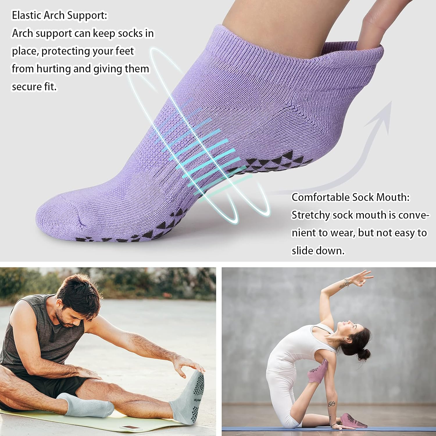 Hylaea Unisex Non Slip Socks with Grip for Yoga, Hospital, Pilates, Barre | Ankle, Cushioned - Image 3