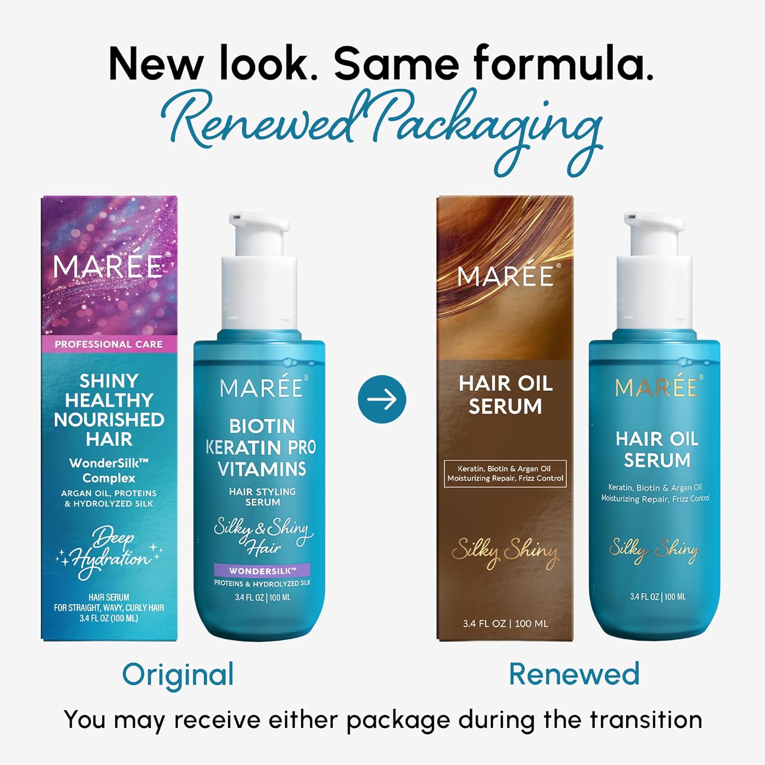 MAREE Hair Oil for Frizzy Hair with Argan Oil, Keratin & Biotin – Hair Serum for Dry and Curly Hair Gloss – Frizz Control Hair Care Products for Women – Aceite Para el Cabello – Keratin Hair Treatment - Image 2