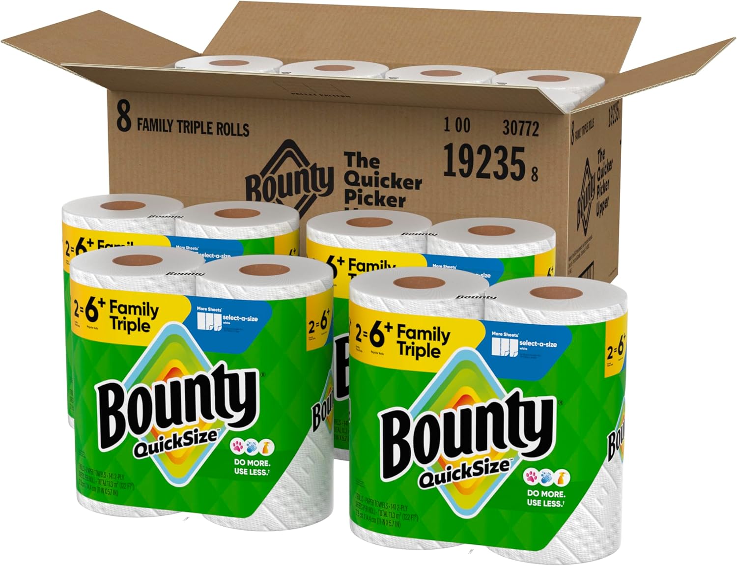 Bounty Quick-Size Paper Towels, White, 8 Family Triple Rolls = 27 Regular Rolls - Image 10