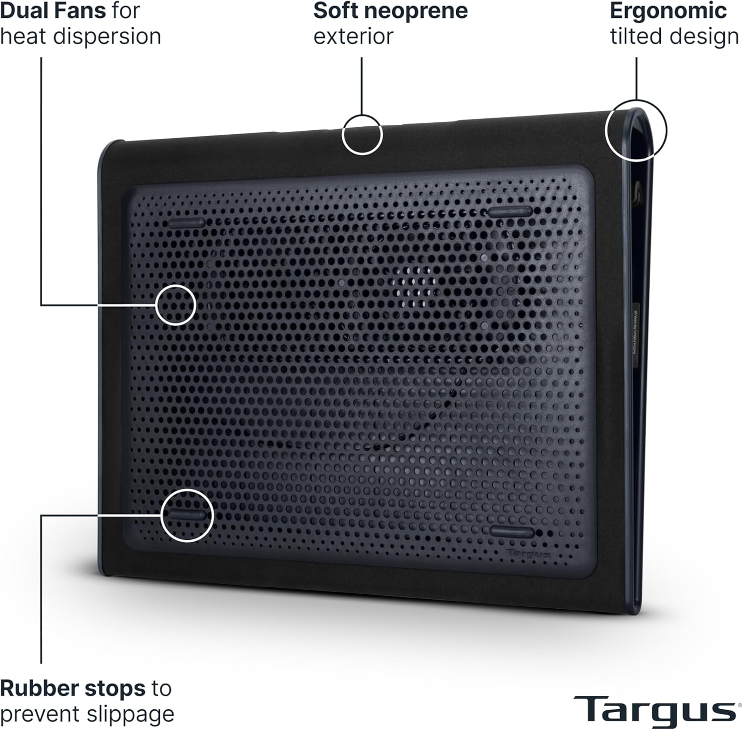 Targus 17 Inch Dual Fan Lap Chill Mat - Soft Neoprene Laptop Cooling Pad for Heat Protection, Fits Most 17" Laptops and Smaller - USB-A Connected Dual Fans for Heat Dispersion (AWE55US) - Image 2