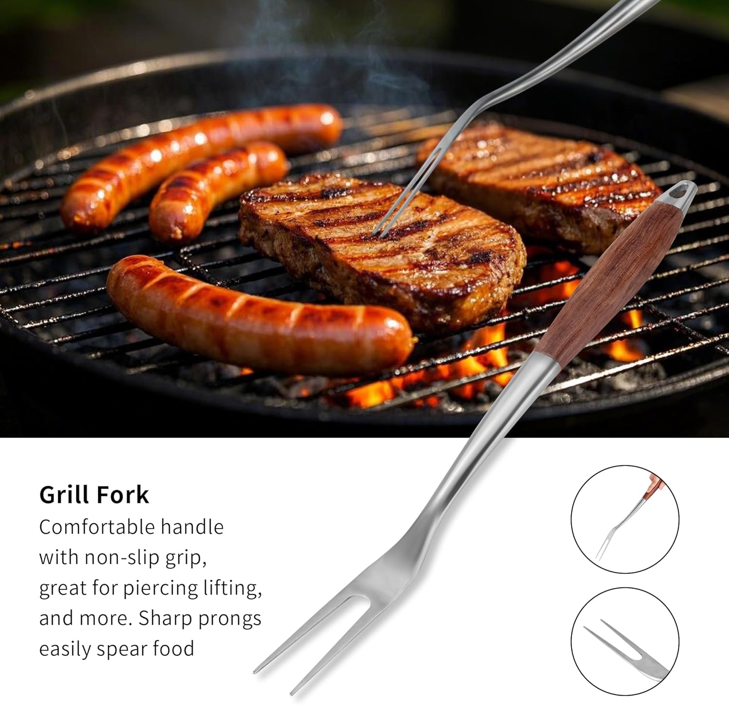 FJNATINH Heavy-Duty Grilling Accessories Rose Wooden BBQ Grilling Tools Set,Outdoor Grill Set with Spatula, Fork, Brush & Tongs,Essential Accessories for Barbecue & Grill. Ideal Gift for Men - Image 4